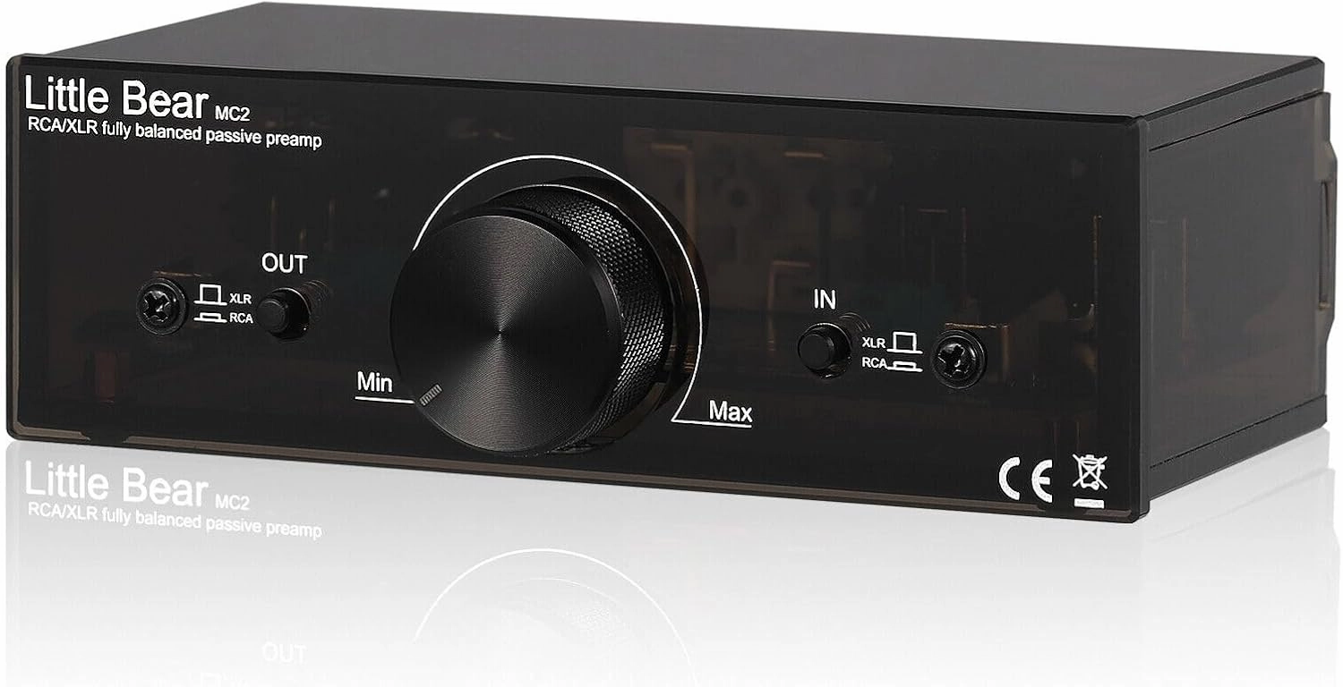 Nobsound Little Bear MC2 Mini Fully-Balanced/Single-Ended Passive Preamp; Hi-Fi Pre-Amplifier; XLR/RCA Volume Controller for Active Monitor Speakers (Black) phono preamp,turntable amplifier,record player preamp,