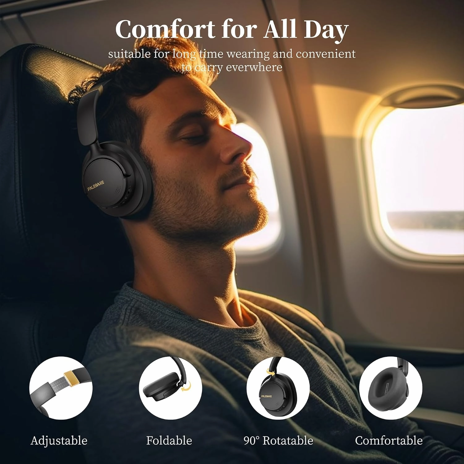 Noise Cancelling Headphones, Bluetooth Headphone Over The Ear Headset Wireless Bluetooth with Mic, 80H Playtime, Deep Bass, Comfort Fit, Portable Lightweight Headphones for Travel, Home