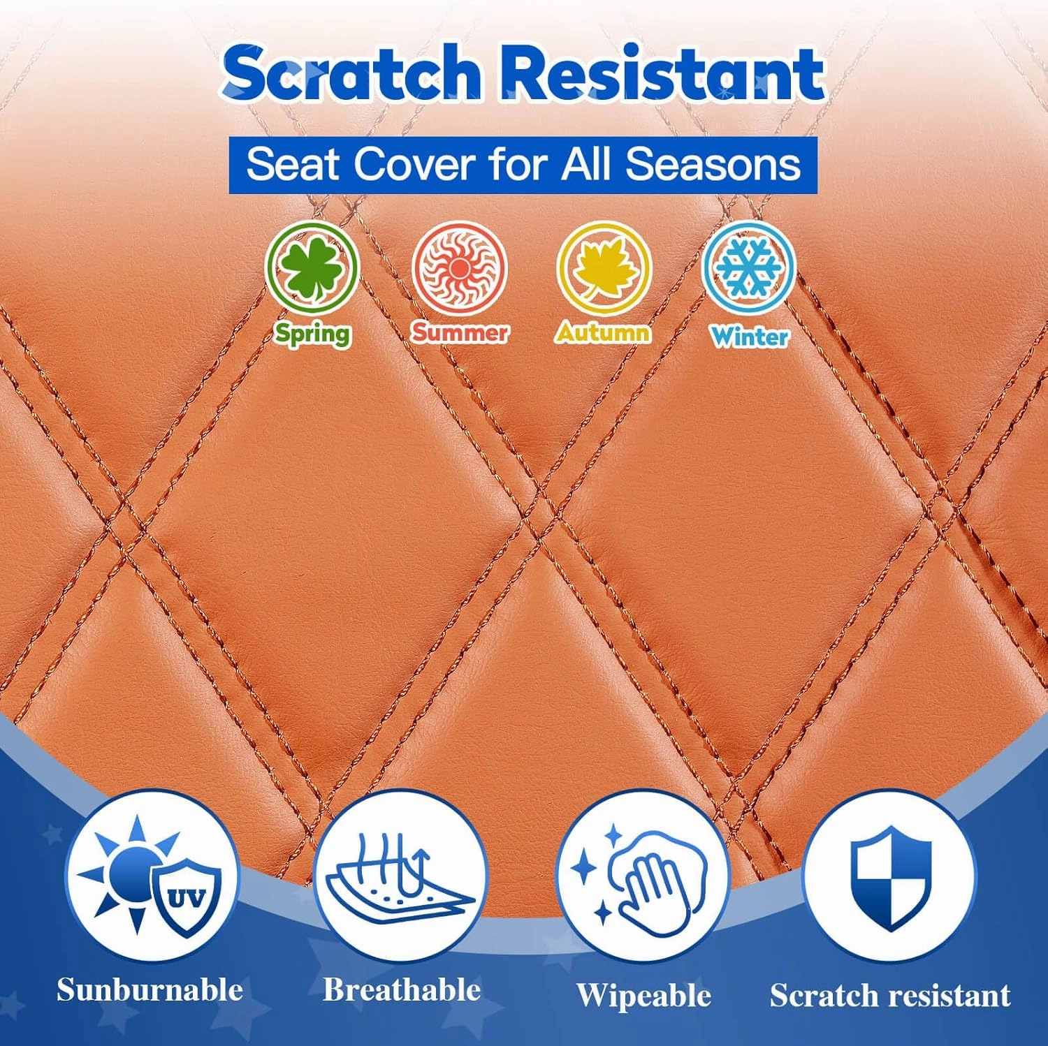 NOKINS 4PCS Golf Cart Diamond Seat Covers Kit, Front&Rear Seat Covers Fits EZGO TXT 1994-2013/EZGO RXV Standard Seat Cushion, EZGO Vinyl Seat Cover Accessories, No Staples(All Brown)
