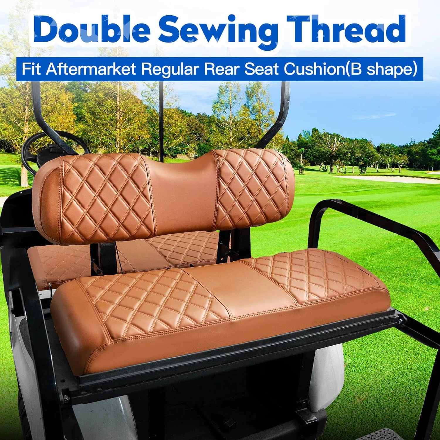 NOKINS 4PCS Golf Cart Diamond Seat Covers Kit, Front&Rear Seat Covers Fits EZGO TXT 1994-2013/EZGO RXV Standard Seat Cushion, EZGO Vinyl Seat Cover Accessories, No Staples(All Brown)
