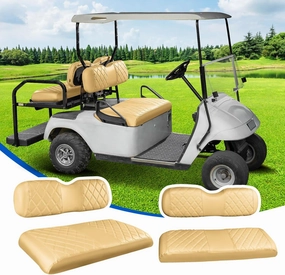 NOKINS 4PCS Golf Cart Diamond Seat Covers Kit, Front&Rear Seat Covers Fits EZGO TXT 1994-2013/EZGO RXV Standard Seat Cushion, EZGO Vinyl Seat Cover Accessories, No Staples (Beige) vinyl accessories,turntable parts,record player tools,