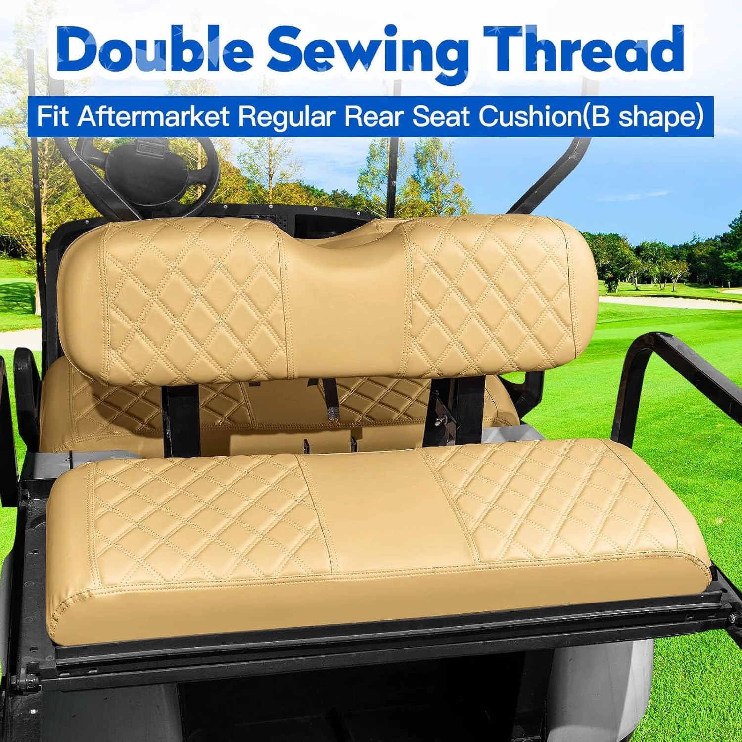 NOKINS 4PCS Golf Cart Diamond Seat Covers Kit, Front&Rear Seat Covers Fits EZGO TXT 1994-2013/EZGO RXV Standard Seat Cushion, EZGO Vinyl Seat Cover Accessories, No Staples (Beige)