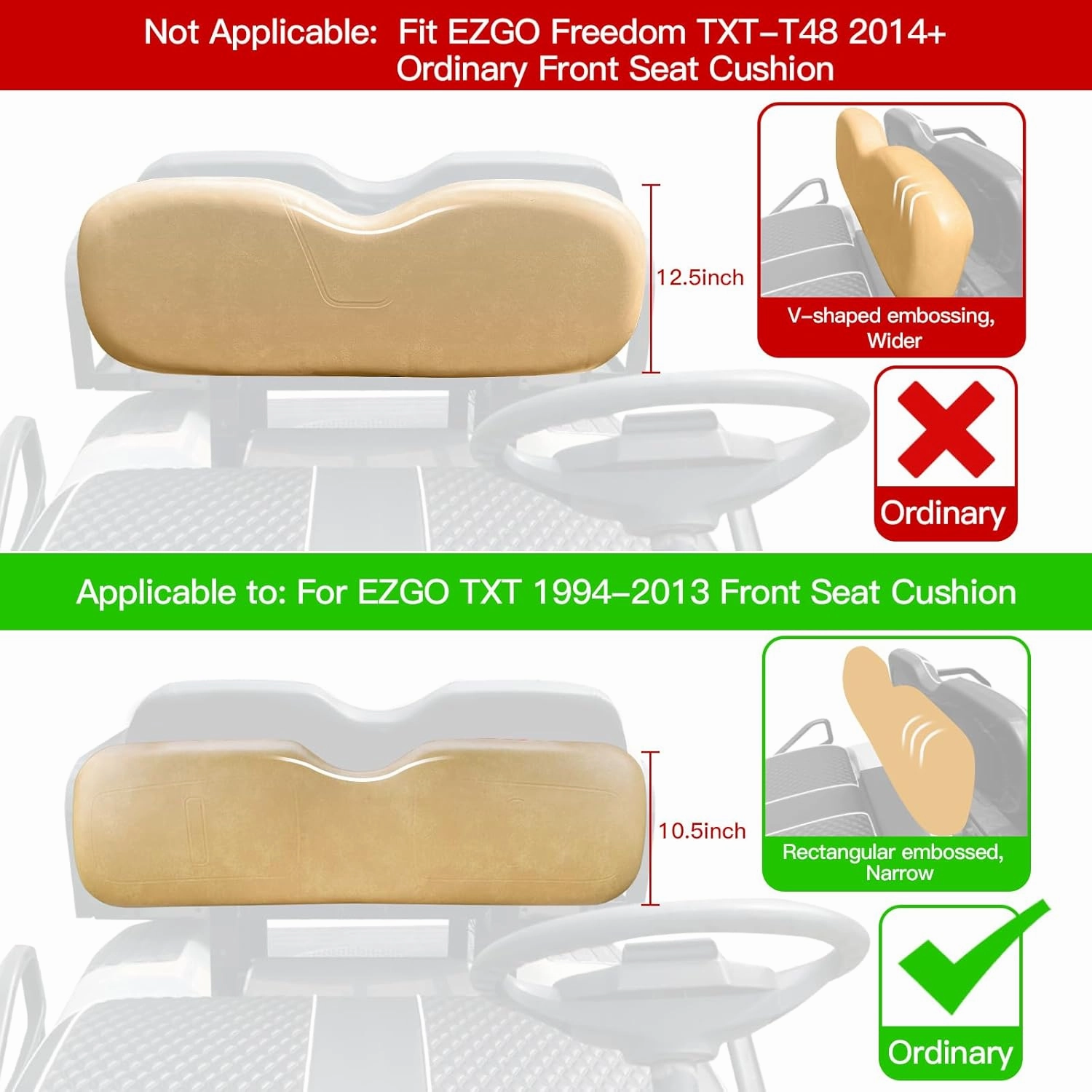 NOKINS 4PCS Golf Cart Diamond Seat Covers Kit, Front&Rear Seat Covers Fits EZGO TXT 1994-2013/EZGO RXV Standard Seat Cushion, EZGO Vinyl Seat Cover Accessories, No Staples (Beige)