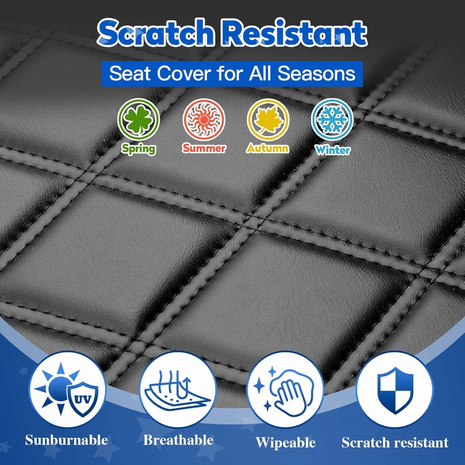 NOKINS 4PCS Golf Cart Diamond Seat Covers Kit, Front&Rear Seat Covers Fits EZGO TXT 1994-2013/EZGO RXV Standard Seat Cushion, EZGO Vinyl Seat Cover Accessories, No Staples(Black&Black Stitch)