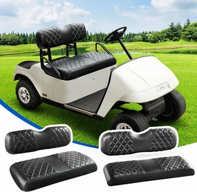 NOKINS 4PCS Golf Cart Diamond Seat Covers Kit, Front&Rear Seat Covers Fits EZGO TXT 1994-2013/EZGO RXV Standard Seat Cushion, EZGO Vinyl Seat Cover Accessories, No Staples(Black&Black Stitch) vinyl accessories,turntable parts,record player tools,