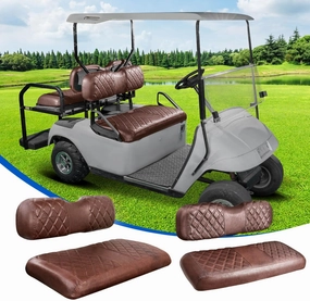 NOKINS 4PCS Golf Cart Diamond Seat Covers Kit, Front&Rear Seat Covers Fits EZGO TXT 1994-2013/EZGO RXV Standard Seat Cushion, EZGO Vinyl Seat Cover Accessories, No Staples(Brown Brown 8438) vinyl accessories,turntable parts,record player tools,