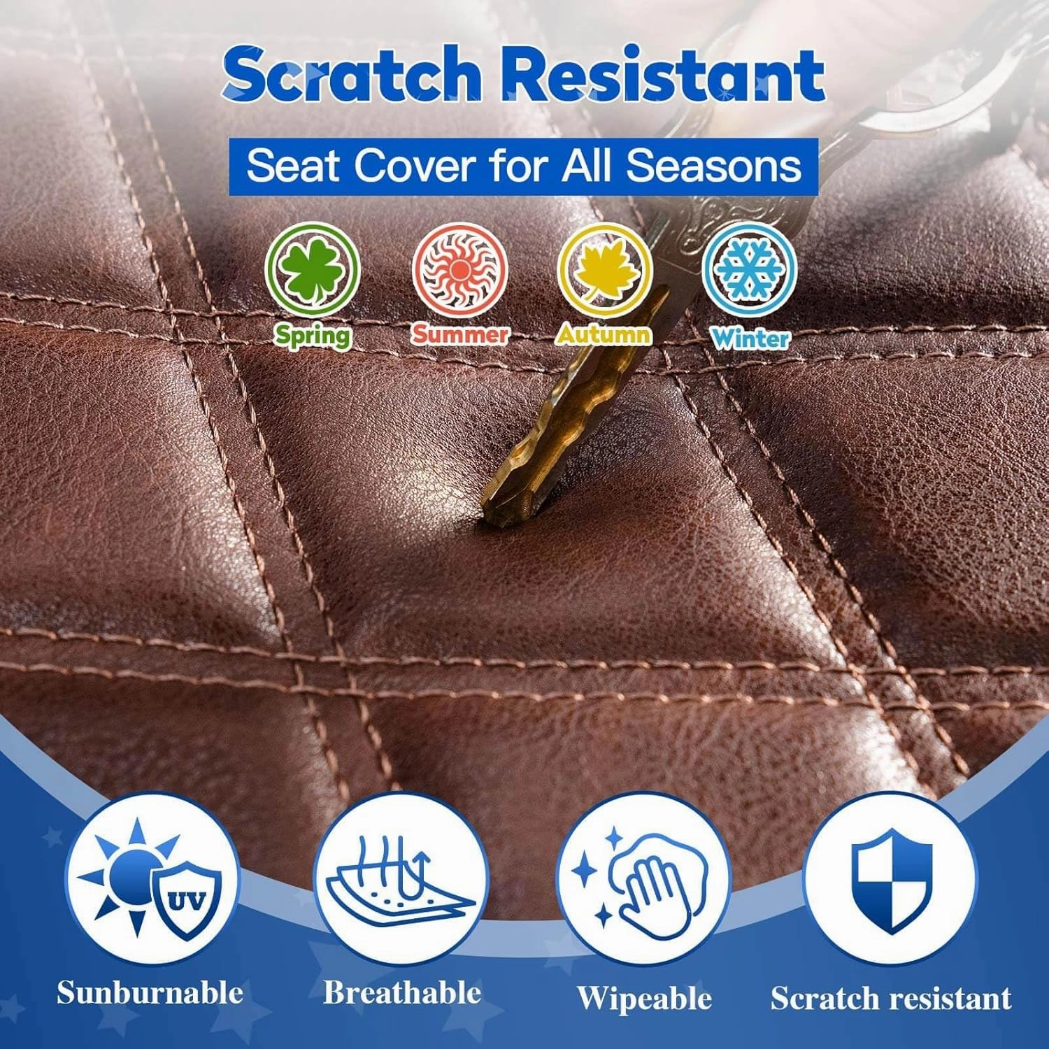 NOKINS 4PCS Golf Cart Diamond Seat Covers Kit, Front&Rear Seat Covers Fits EZGO TXT 1994-2013/EZGO RXV Standard Seat Cushion, EZGO Vinyl Seat Cover Accessories, No Staples(Brown Brown 8438)