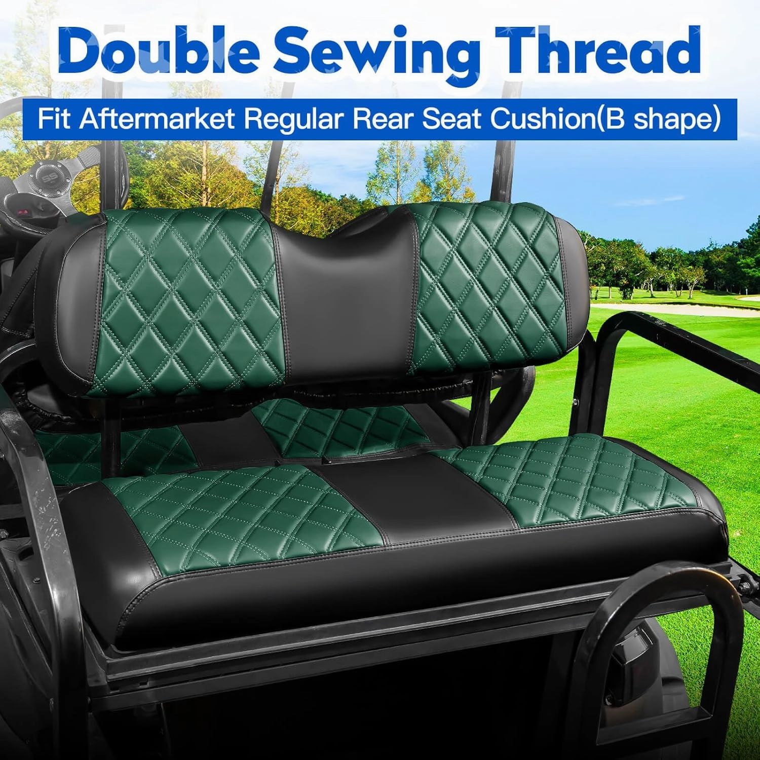 NOKINS 4PCS Golf Cart Diamond Seat Covers Kit, Front&Rear Seat Covers Fits EZGO TXT 1994-2013/EZGO RXV Standard Seat Cushion, EZGO Vinyl Seat Cover Accessories, No Staples (Dark Green&Black)