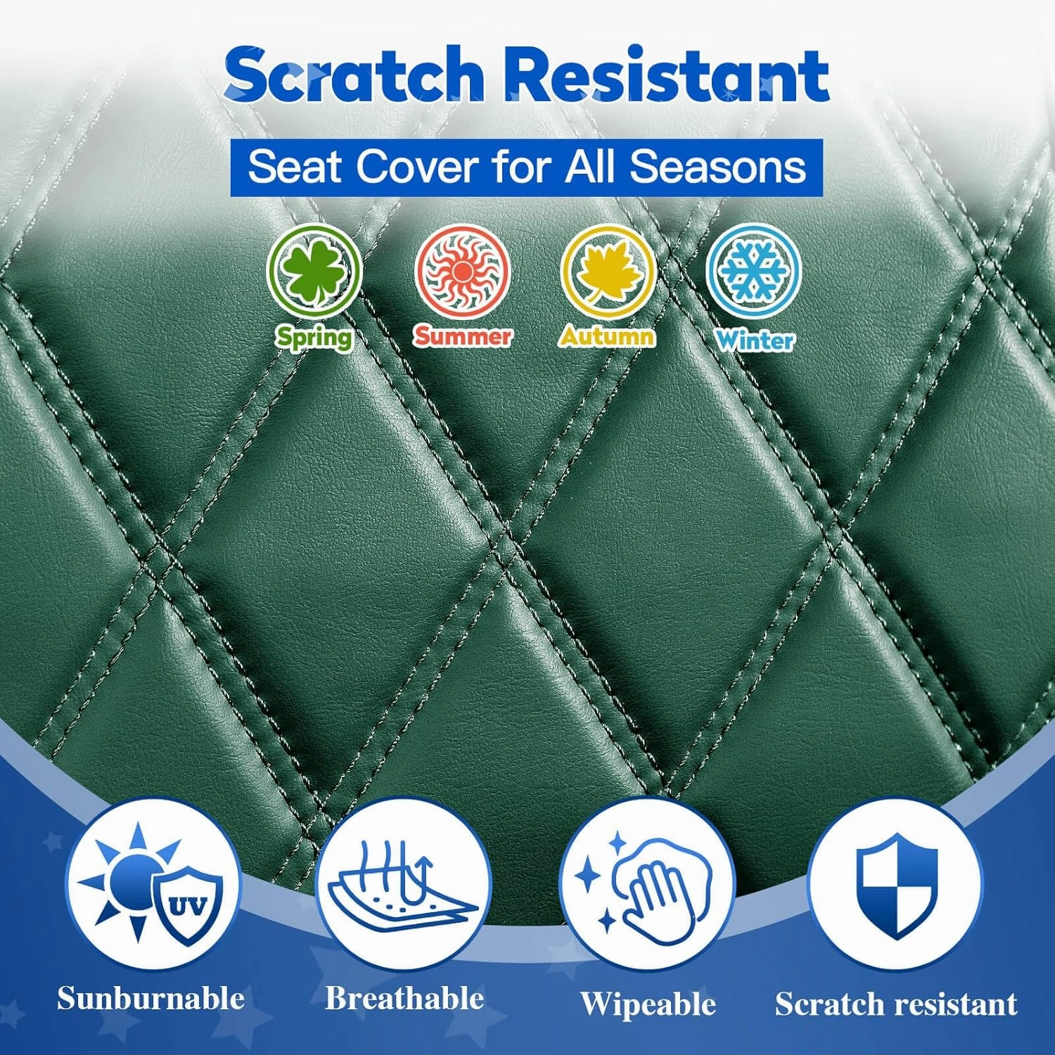 NOKINS 4PCS Golf Cart Diamond Seat Covers Kit, Front&Rear Seat Covers Fits EZGO TXT 1994-2013/EZGO RXV Standard Seat Cushion, EZGO Vinyl Seat Cover Accessories, No Staples (Dark Green&Black)