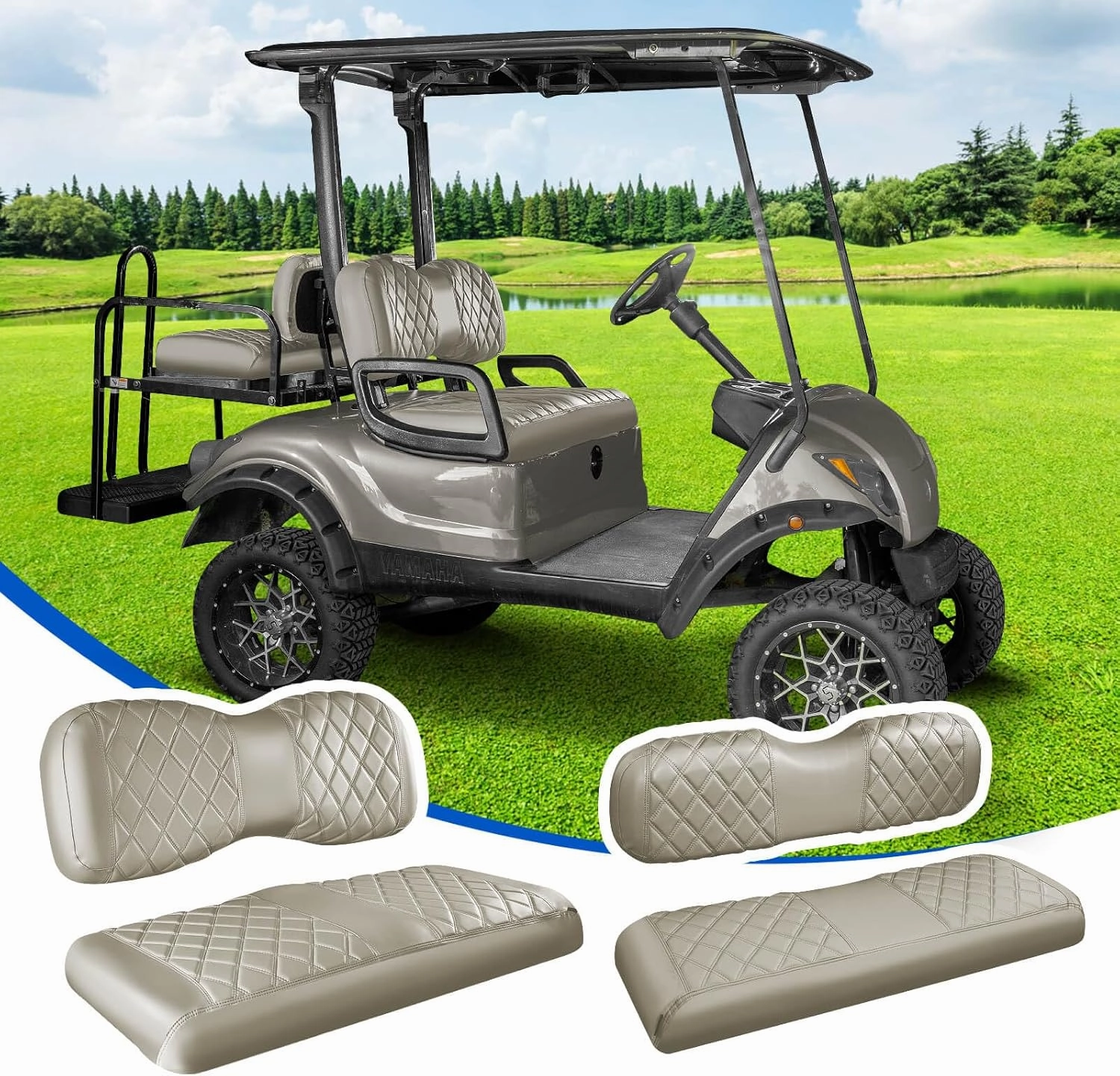 NOKINS 4PCS Golf Cart Seat Covers Kit, Front and Rear Seat Covers Fits YAMAHA/G29/Drive2 Standard Seat Cushion, Yamaha Vinyl Diamond Replacement Seat Covers, No Stapler(Oyster Gray) vinyl accessories,turntable parts,record player tools,