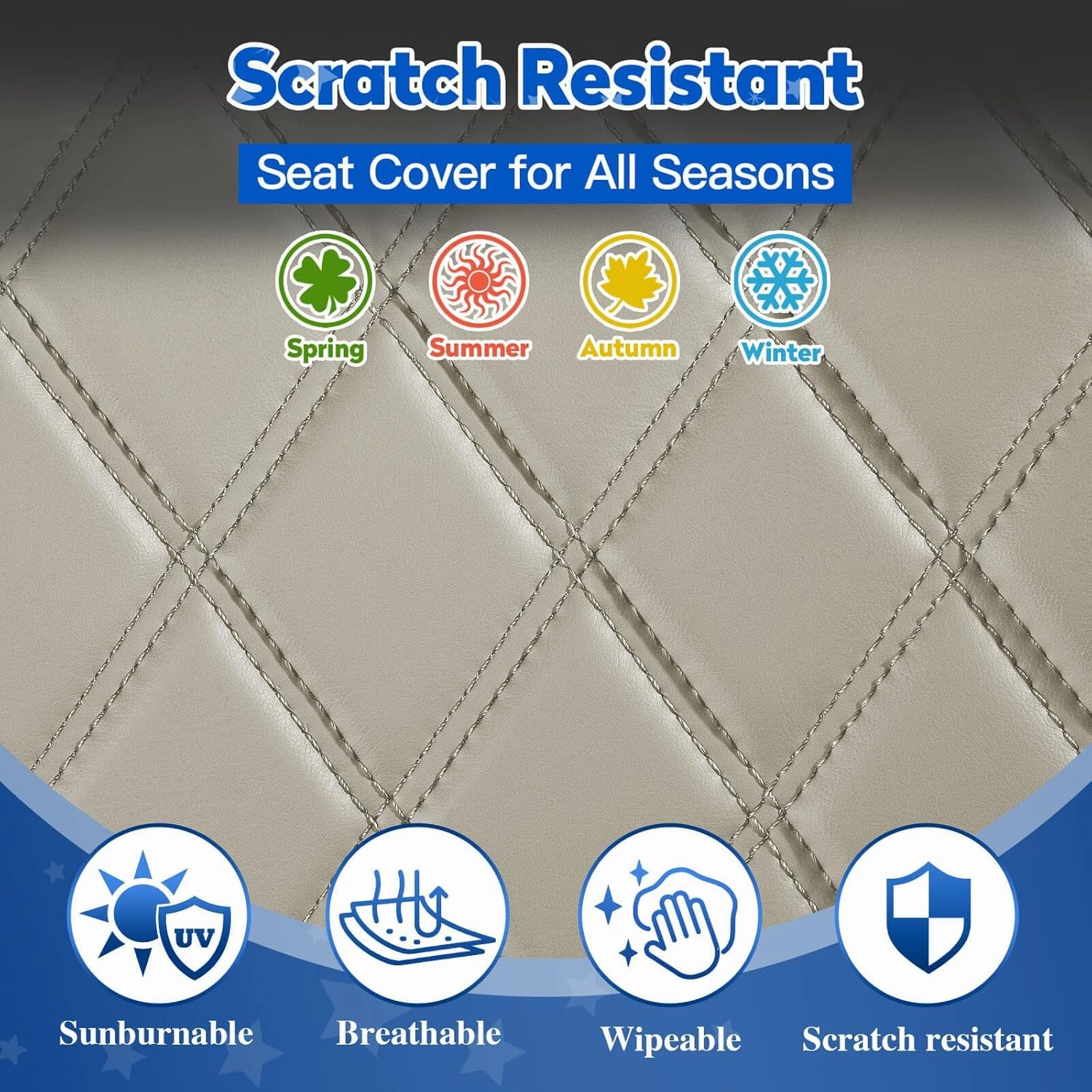 NOKINS 4PCS Golf Cart Seat Covers Kit, Front and Rear Seat Covers Fits YAMAHA/G29/Drive2 Standard Seat Cushion, Yamaha Vinyl Diamond Replacement Seat Covers, No Stapler(Oyster Gray)