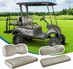 NOKINS 4PCS Golf Cart Seat Covers Kit, Front and Rear Seat Covers Fits YAMAHA/G29/Drive2 Standard Seat Cushion, Yamaha Vinyl Diamond Replacement Seat Covers, No Stapler(Oyster Gray) vinyl accessories,turntable parts,record player tools,
