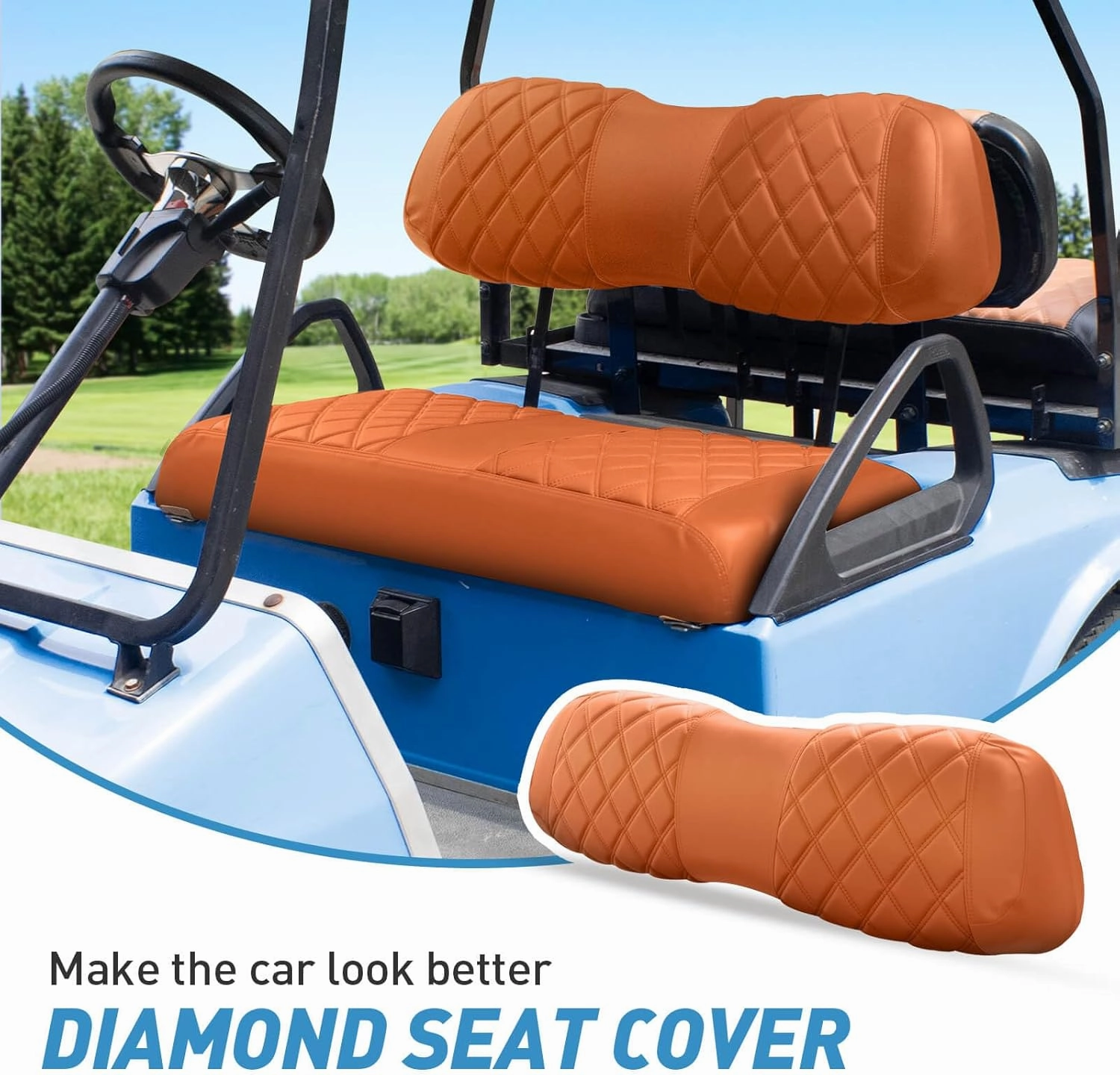 NOKINS Golf Cart Club Car DS 2000.5-Up Diamond Seat Covers Kit, Fits Club Car DS OEM Standard Front Seat Cushion, Golf Cart Vinyl Seat Cover, No Nails Required (All Brown)