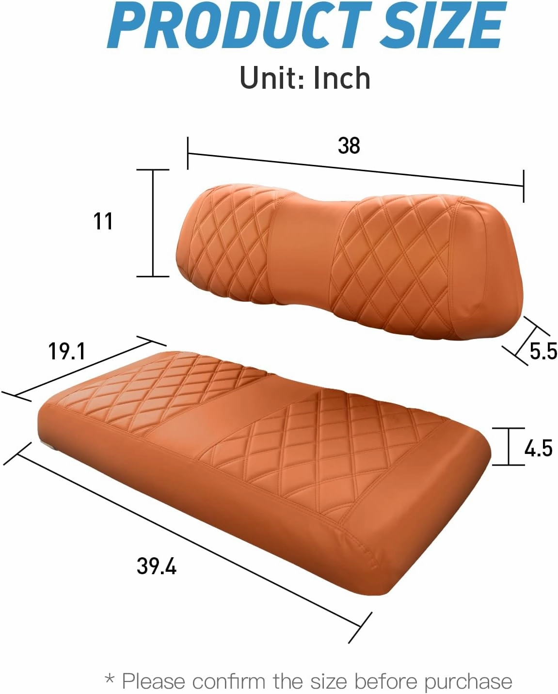 NOKINS Golf Cart Club Car DS 2000.5-Up Diamond Seat Covers Kit, Fits Club Car DS OEM Standard Front Seat Cushion, Golf Cart Vinyl Seat Cover, No Nails Required (All Brown)
