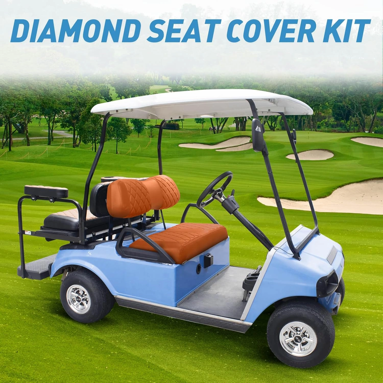 NOKINS Golf Cart Club Car DS 2000.5-Up Diamond Seat Covers Kit, Fits Club Car DS OEM Standard Front Seat Cushion, Golf Cart Vinyl Seat Cover, No Nails Required (All Brown)