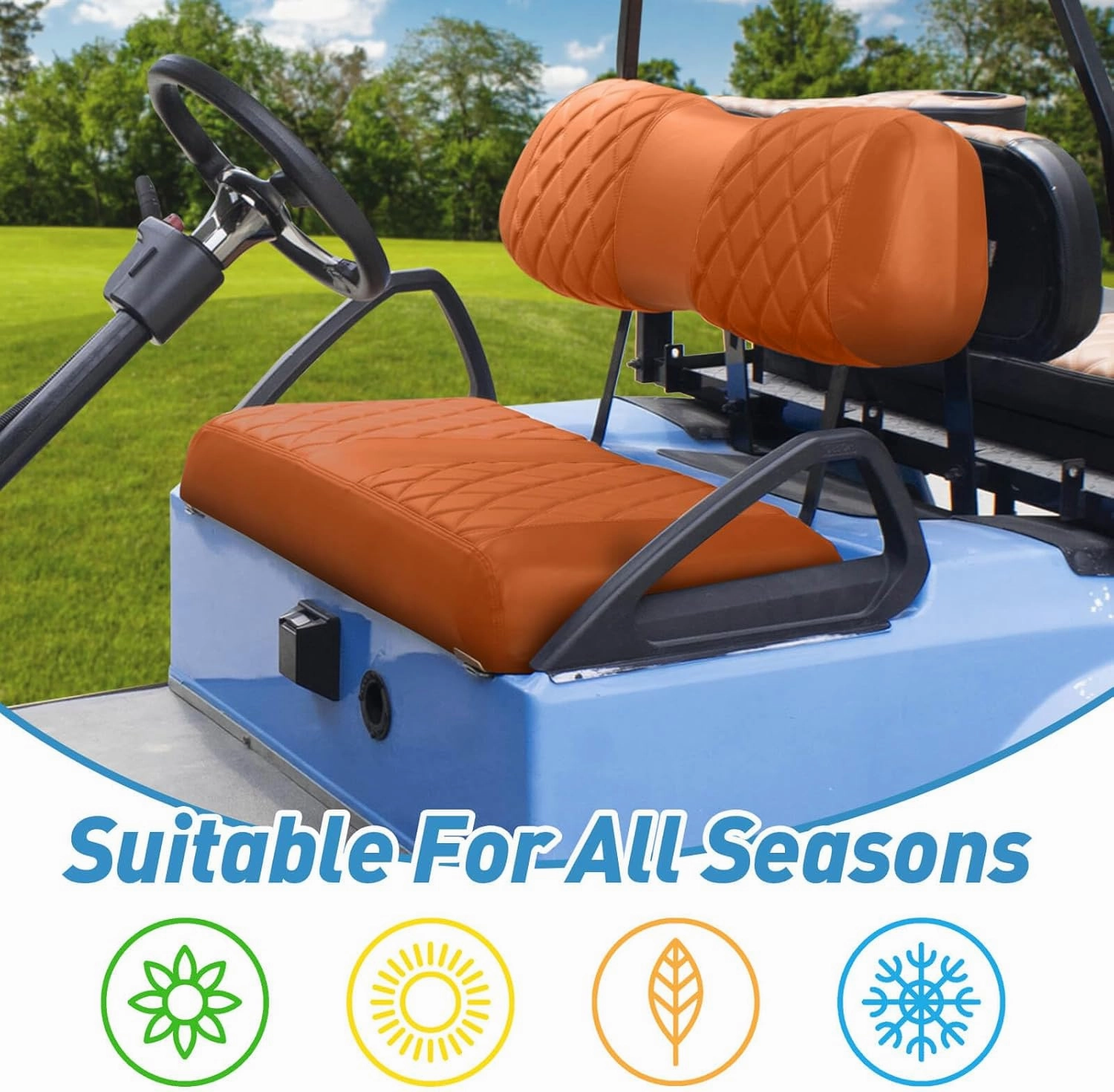 NOKINS Golf Cart Club Car DS 2000.5-Up Diamond Seat Covers Kit, Fits Club Car DS OEM Standard Front Seat Cushion, Golf Cart Vinyl Seat Cover, No Nails Required (All Brown)