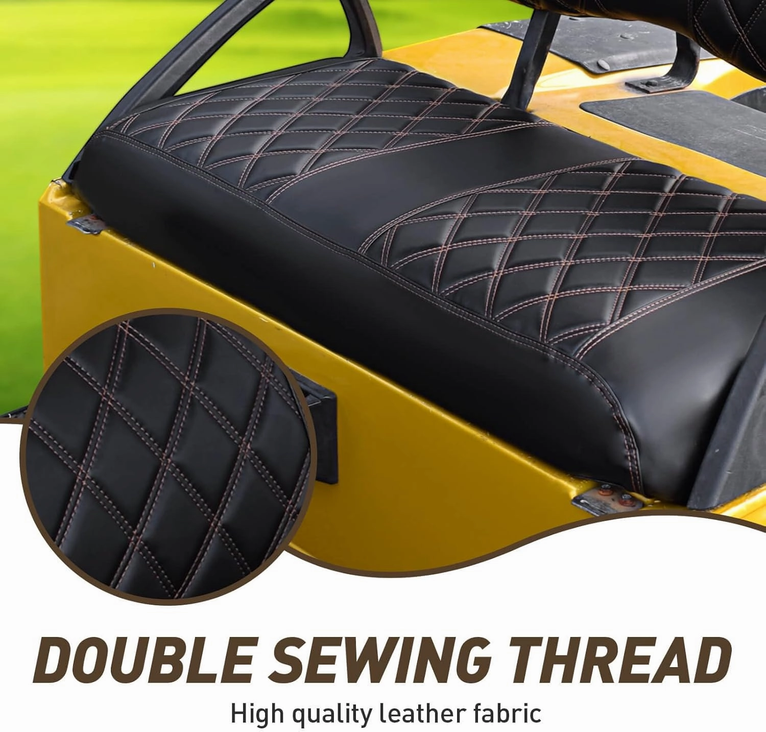 NOKINS Golf Cart Club Car DS 2000.5-Up Diamond Seat Covers Kit, Fits Club Car DS OEM Standard Front Seat Cushion, Golf Cart Vinyl Seat Cover, No Nails Required (Black and Brown Stitching)