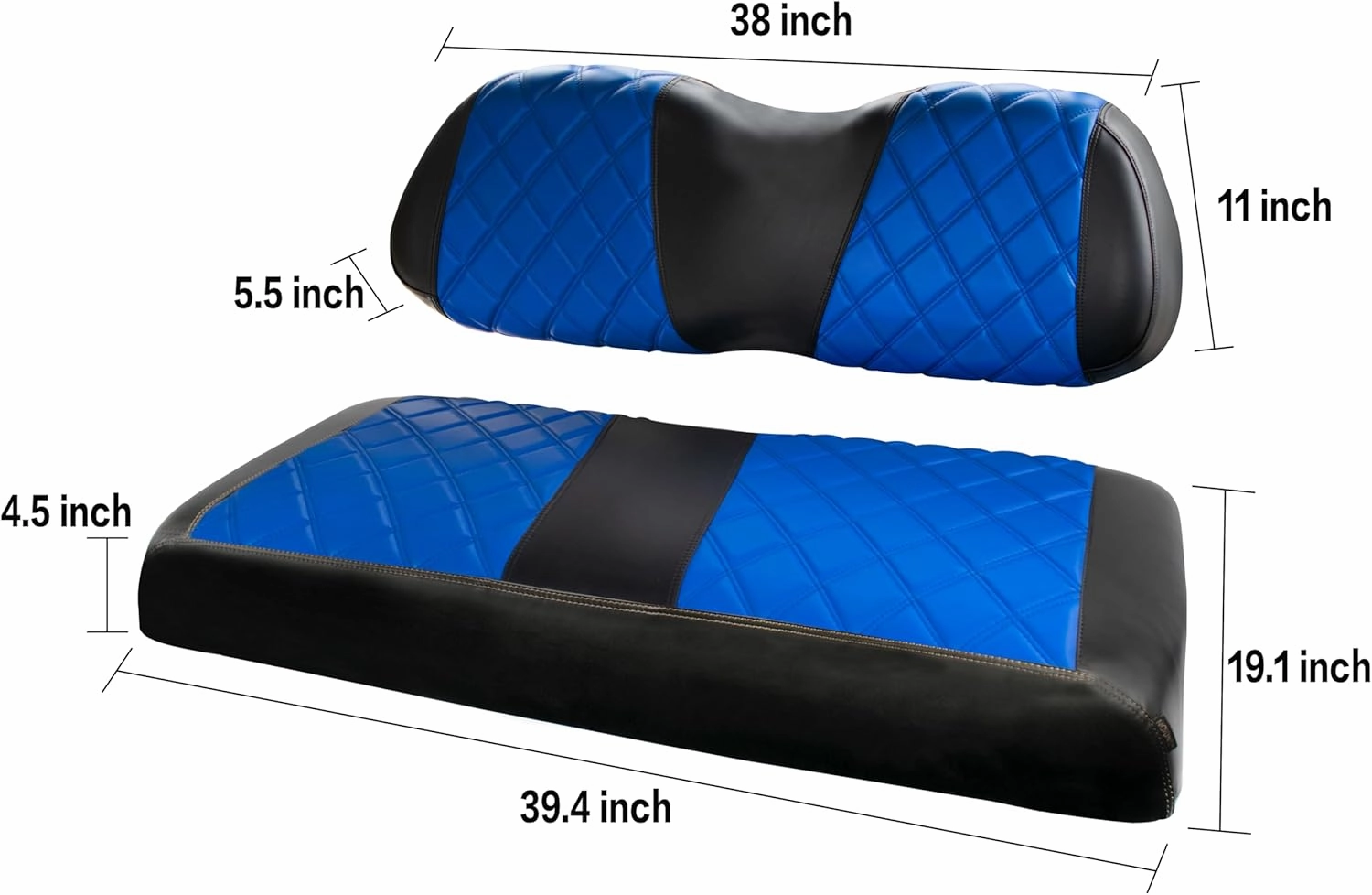 NOKINS Golf Cart Club Car DS 2000.5-Up Diamond Seat Covers Kit, Fits Club Car DS OEM Standard Front Seat Cushion, Golf Cart Vinyl Seat Cover, No Nails Required (Blue and Black)