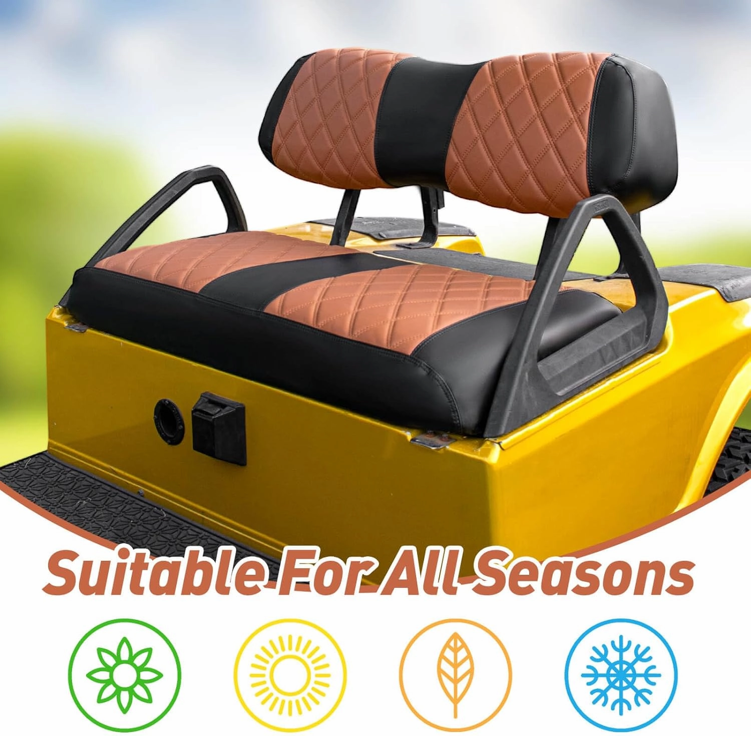 NOKINS Golf Cart Club Car DS 2000.5-Up Diamond Seat Covers Kit, Fits Club Car DS OEM Standard Front Seat Cushion, Golf Cart Vinyl Seat Cover, No Nails Required (Brown and Black)