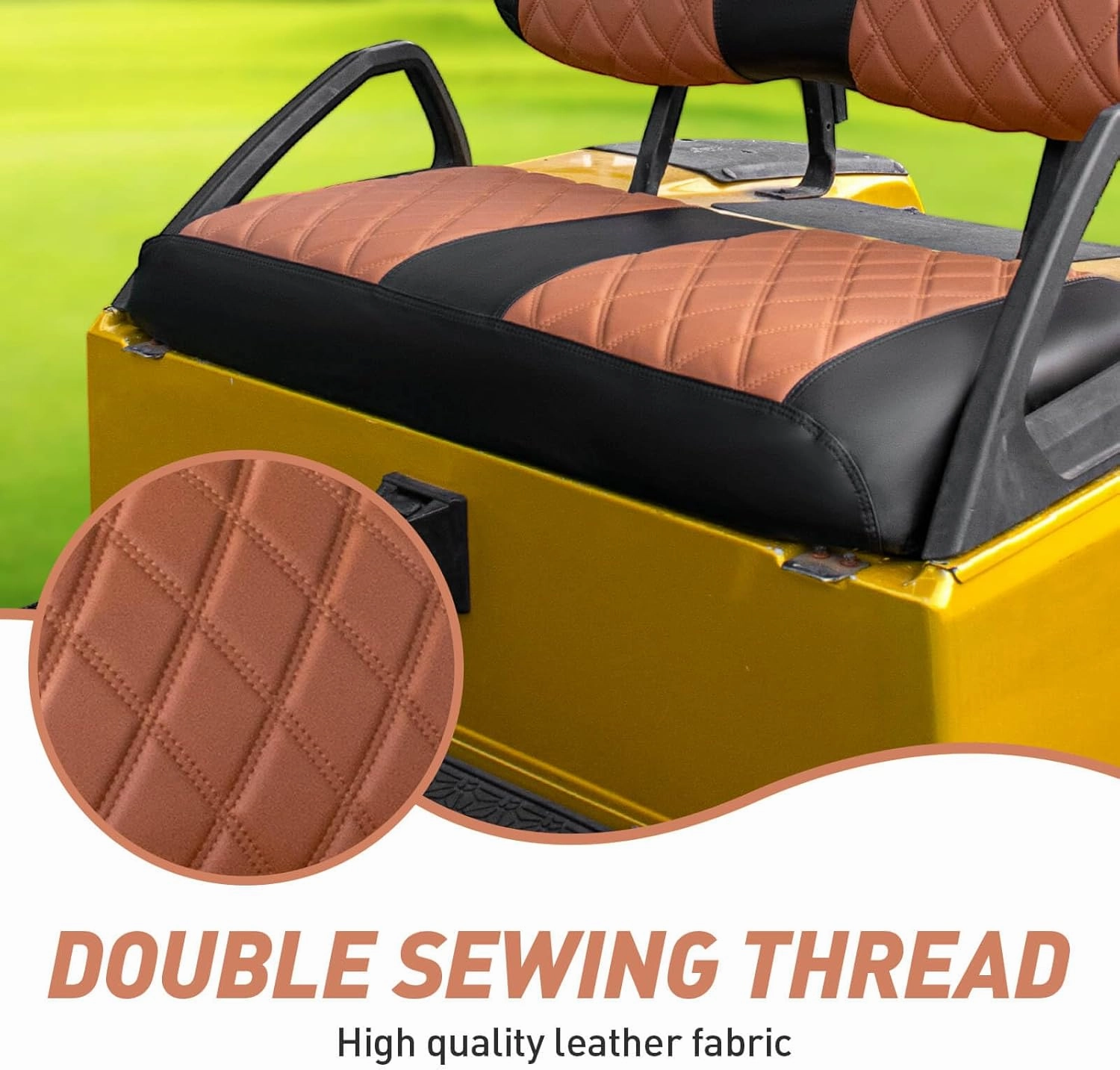 NOKINS Golf Cart Club Car DS 2000.5-Up Diamond Seat Covers Kit, Fits Club Car DS OEM Standard Front Seat Cushion, Golf Cart Vinyl Seat Cover, No Nails Required (Brown and Black)