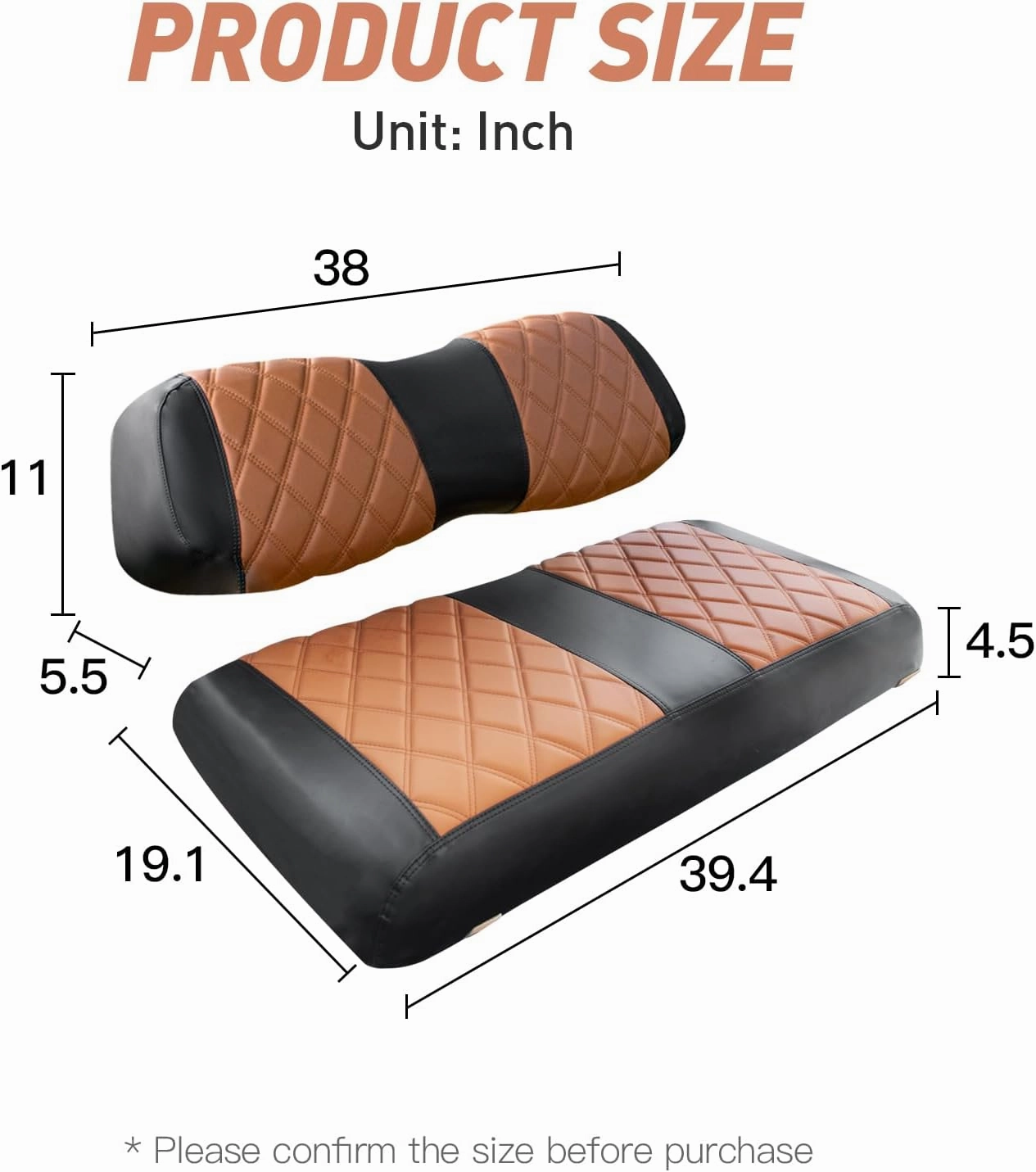 NOKINS Golf Cart Club Car DS 2000.5-Up Diamond Seat Covers Kit, Fits Club Car DS OEM Standard Front Seat Cushion, Golf Cart Vinyl Seat Cover, No Nails Required (Brown and Black)