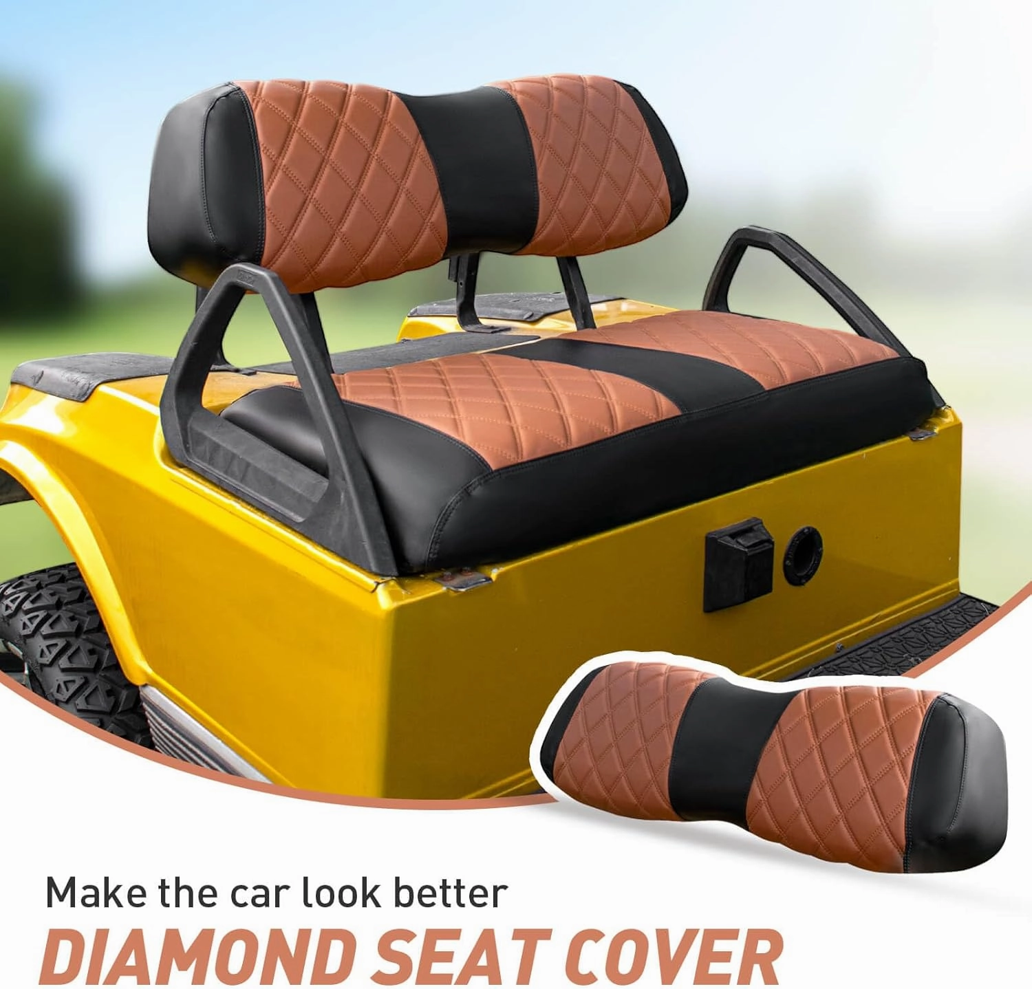 NOKINS Golf Cart Club Car DS 2000.5-Up Diamond Seat Covers Kit, Fits Club Car DS OEM Standard Front Seat Cushion, Golf Cart Vinyl Seat Cover, No Nails Required (Brown and Black)