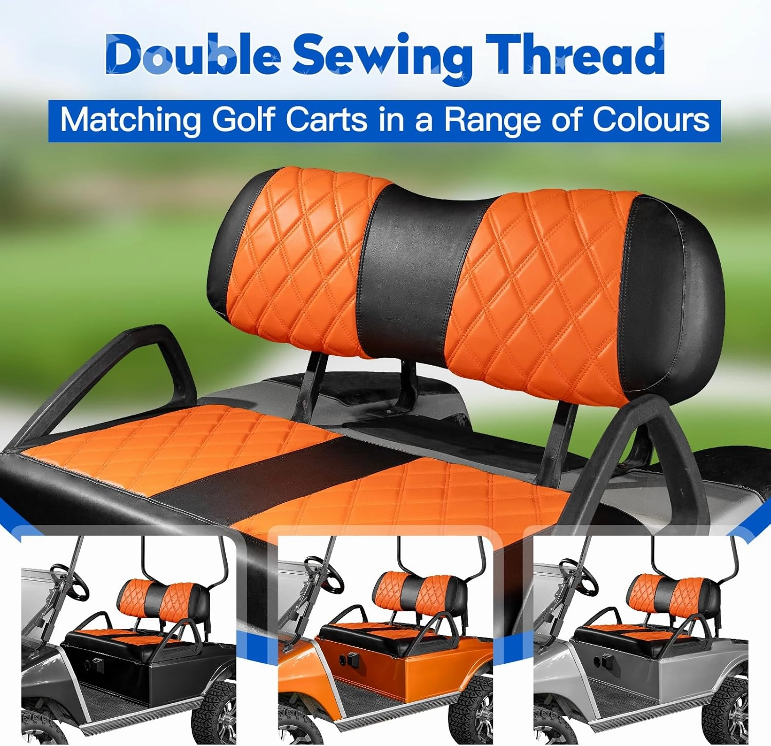 NOKINS Golf Cart Club Car DS 2000.5-Up Diamond Seat Covers Kit, Fits Club Car DS OEM Standard Front Seat Cushion, Golf Cart Vinyl Seat Cover, No Nails Required(Orange and Black)