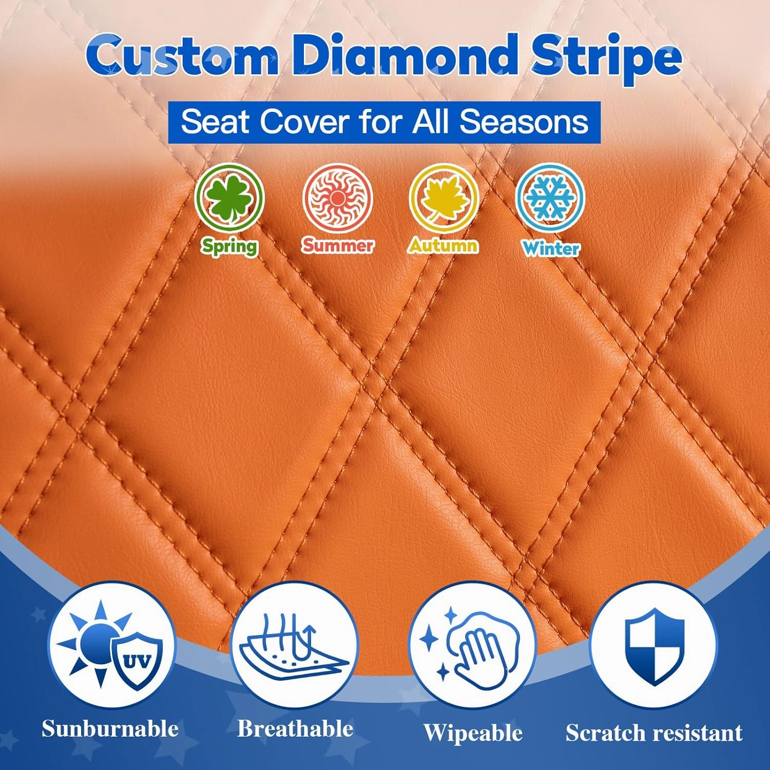NOKINS Golf Cart Club Car DS 2000.5-Up Diamond Seat Covers Kit, Fits Club Car DS OEM Standard Front Seat Cushion, Golf Cart Vinyl Seat Cover, No Nails Required(Orange and Black)