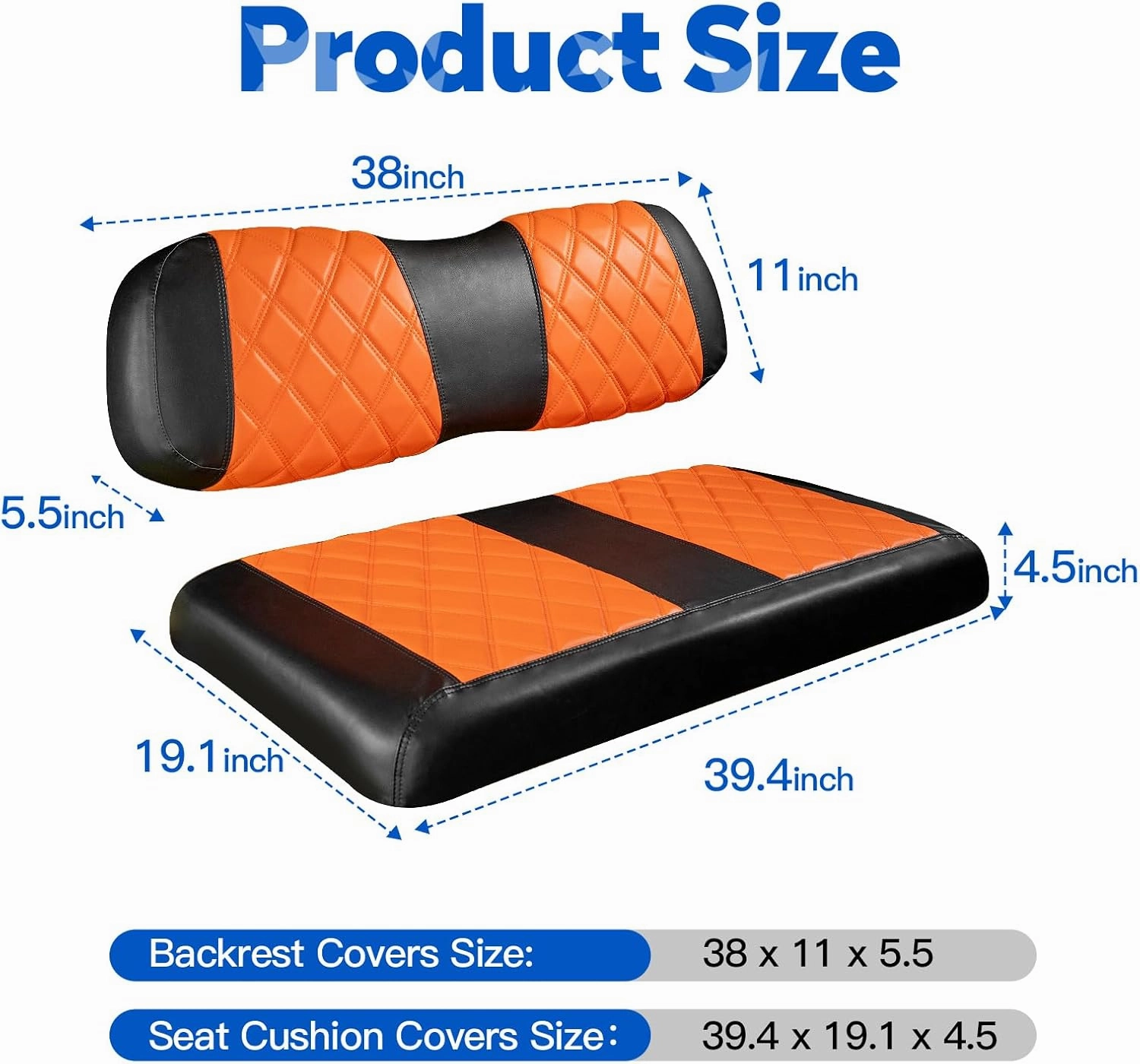 NOKINS Golf Cart Club Car DS 2000.5-Up Diamond Seat Covers Kit, Fits Club Car DS OEM Standard Front Seat Cushion, Golf Cart Vinyl Seat Cover, No Nails Required(Orange and Black)