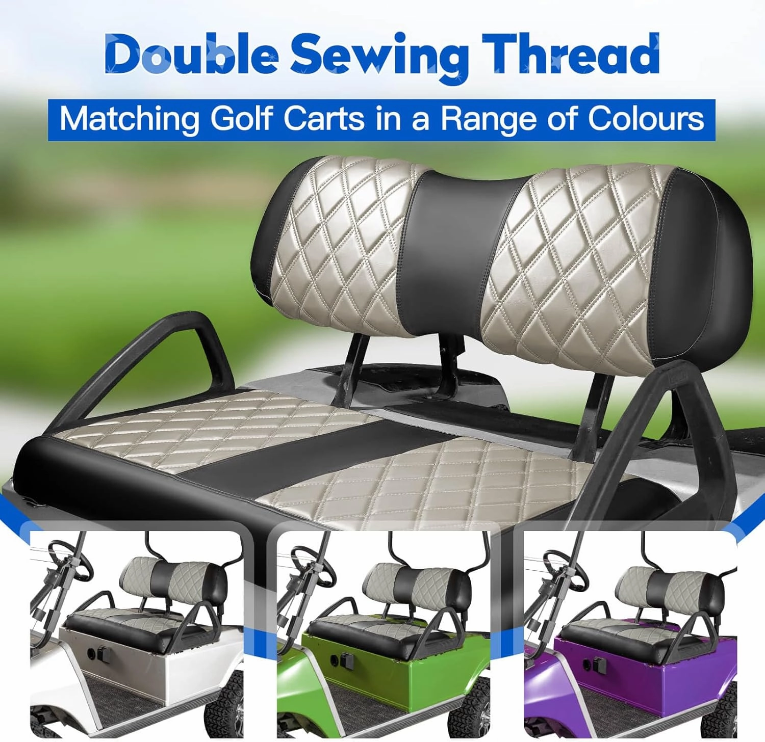 NOKINS Golf Cart Club Car DS 2000.5-Up Diamond Seat Covers Kit, Fits Club Car DS OEM Standard Front Seat Cushion, Golf Cart Vinyl Seat Cover, No Nails Required (Oyster Gray and Black)