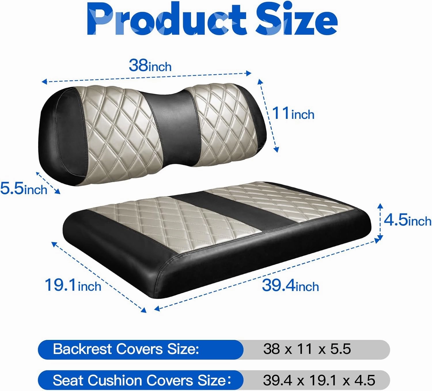 NOKINS Golf Cart Club Car DS 2000.5-Up Diamond Seat Covers Kit, Fits Club Car DS OEM Standard Front Seat Cushion, Golf Cart Vinyl Seat Cover, No Nails Required (Oyster Gray and Black)