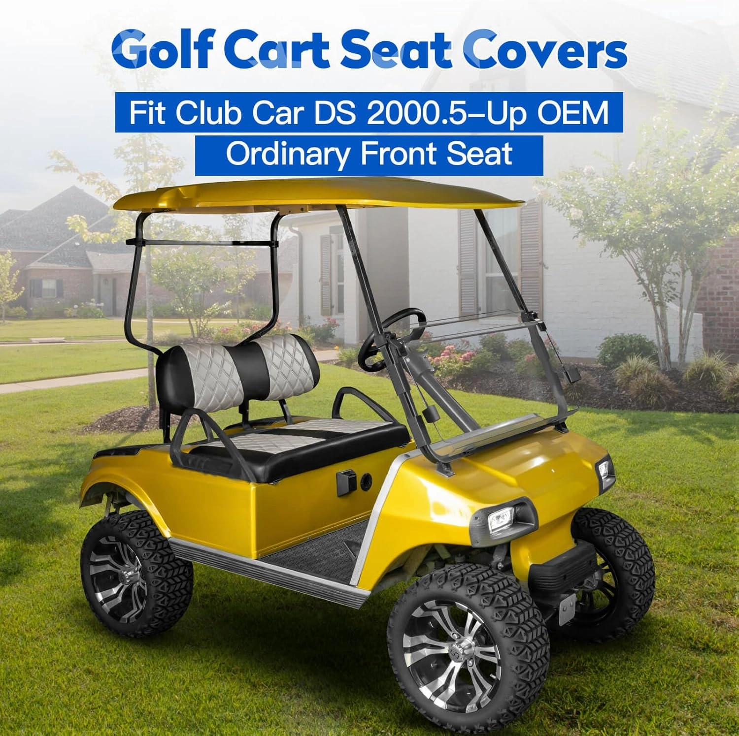 NOKINS Golf Cart Club Car DS 2000.5-Up Diamond Seat Covers Kit, Fits Club Car DS OEM Standard Front Seat Cushion, Golf Cart Vinyl Seat Cover, No Nails Required (Oyster Gray and Black)