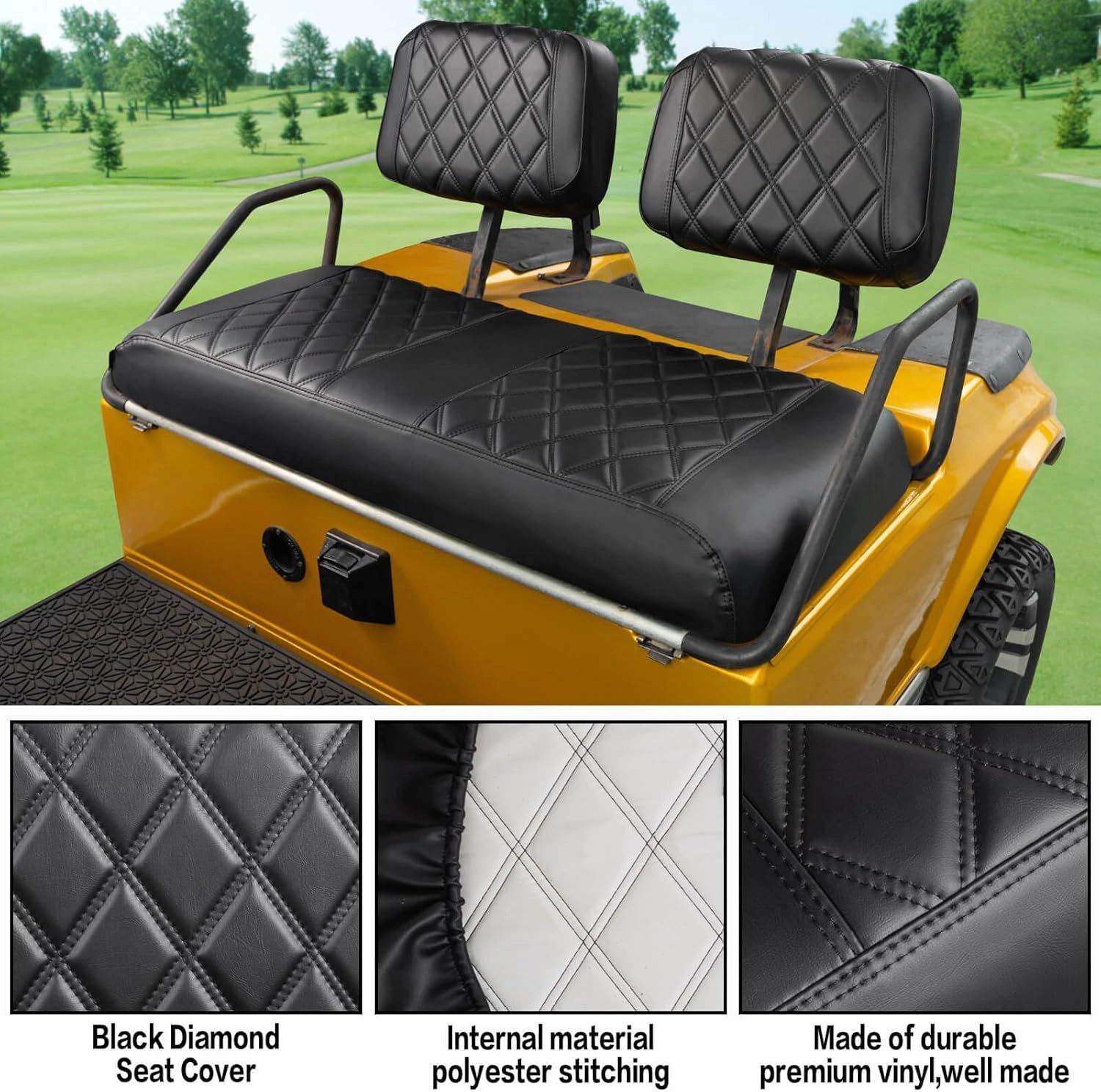 NOKINS Golf Cart Seat Covers Fit Club Car DS Pre-2000 OEM Ordinary Seats Only,Golf Cart Leather Diamond Replacement Front Seat Cover No Stapler Required/Anti-Fading/Anti-Scratch