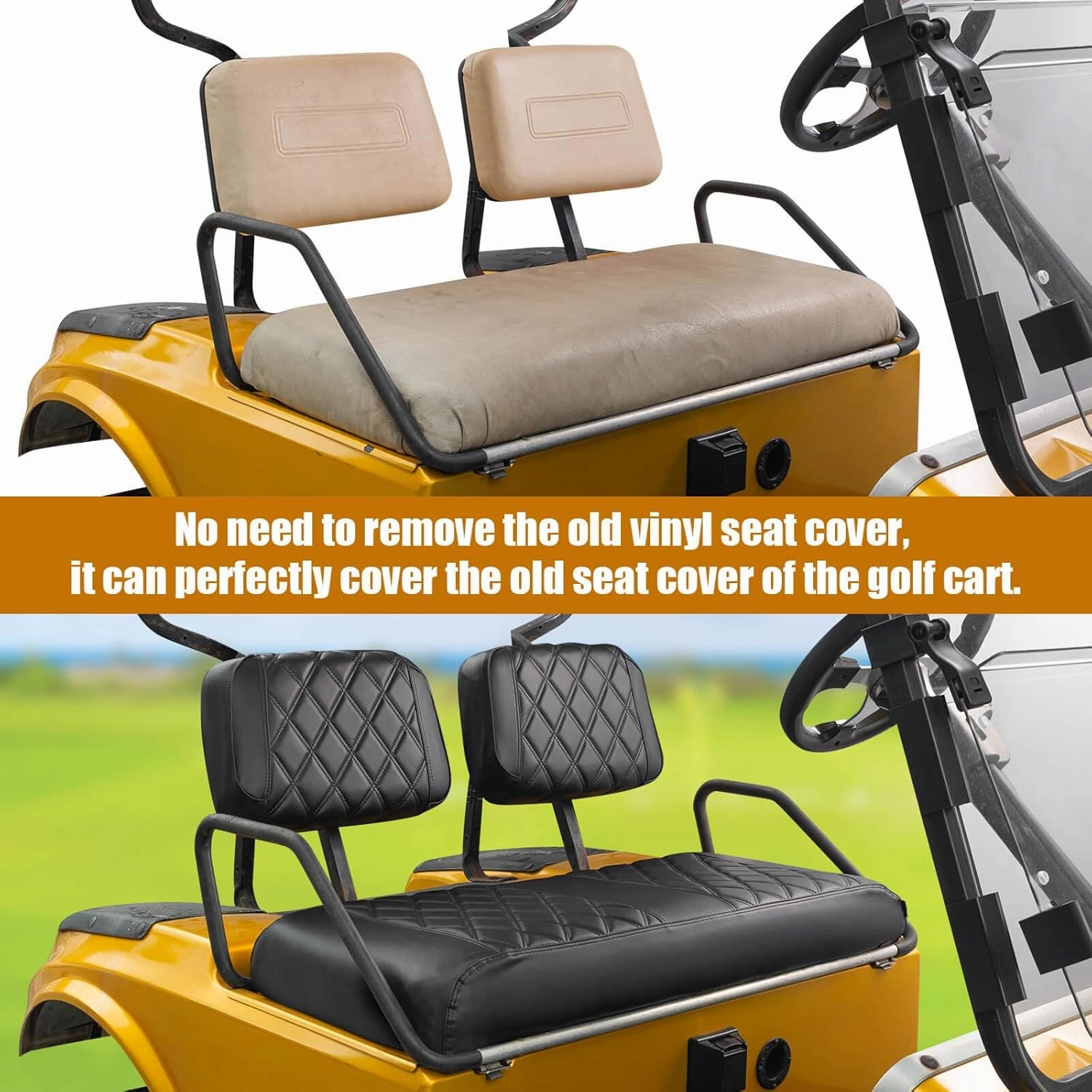 NOKINS Golf Cart Seat Covers Fit Club Car DS Pre-2000 OEM Ordinary Seats Only,Golf Cart Leather Diamond Replacement Front Seat Cover No Stapler Required/Anti-Fading/Anti-Scratch