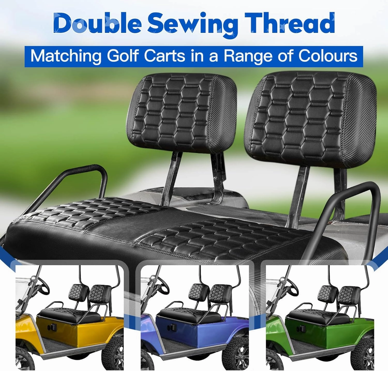 NOKINS Golf Cart Seat Covers, Fit for Club Car DS Pre-2000 OEM Standard Front Seat Cushions, Golf Cart Accessories Vinyl Diamond Front Seat Covers, No Stapler(Carbon Fiber Black&Black)