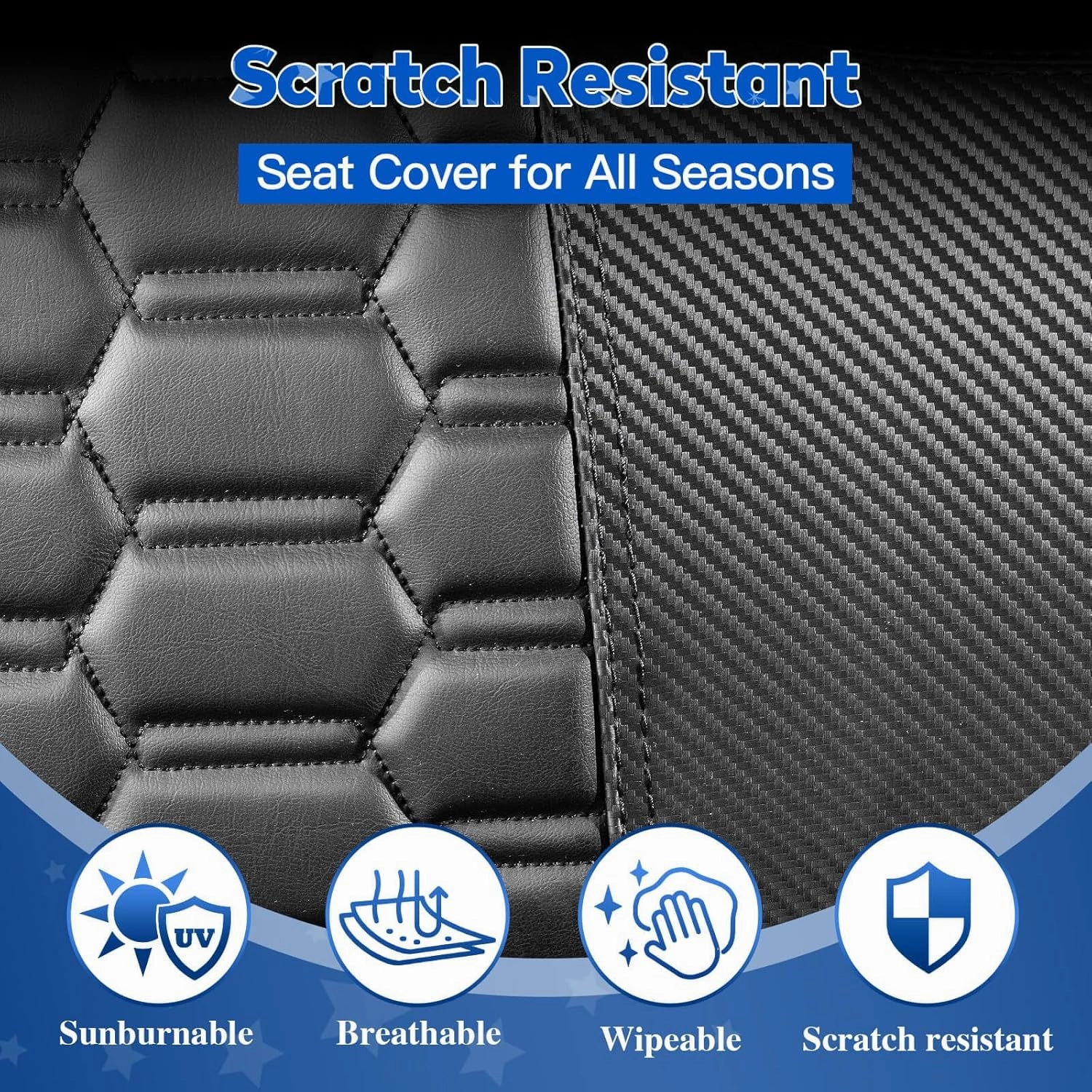 NOKINS Golf Cart Seat Covers, Fit for Club Car DS Pre-2000 OEM Standard Front Seat Cushions, Golf Cart Accessories Vinyl Diamond Front Seat Covers, No Stapler(Carbon Fiber Black&Black)
