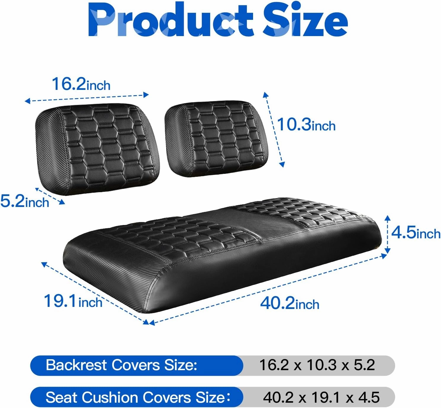 NOKINS Golf Cart Seat Covers, Fit for Club Car DS Pre-2000 OEM Standard Front Seat Cushions, Golf Cart Accessories Vinyl Diamond Front Seat Covers, No Stapler(Carbon Fiber Black&Black)