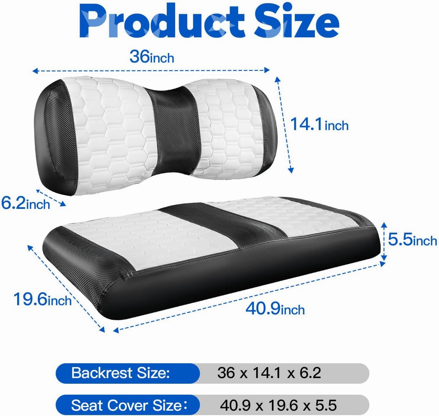 NOKINS Golf Cart Seat Covers, Fit for YAMAHA/G29/Drive2 OEM Standard Front Seat Cushion, Yamaha Accessories Vinyl Seat Covers, No Nails Required (Carbon Fiber White and Black)