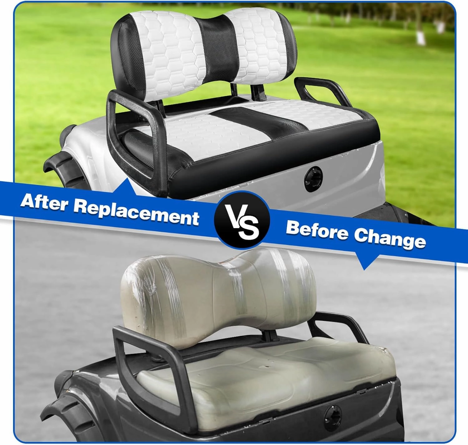 NOKINS Golf Cart Seat Covers, Fit for YAMAHA/G29/Drive2 OEM Standard Front Seat Cushion, Yamaha Accessories Vinyl Seat Covers, No Nails Required (Carbon Fiber White and Black)