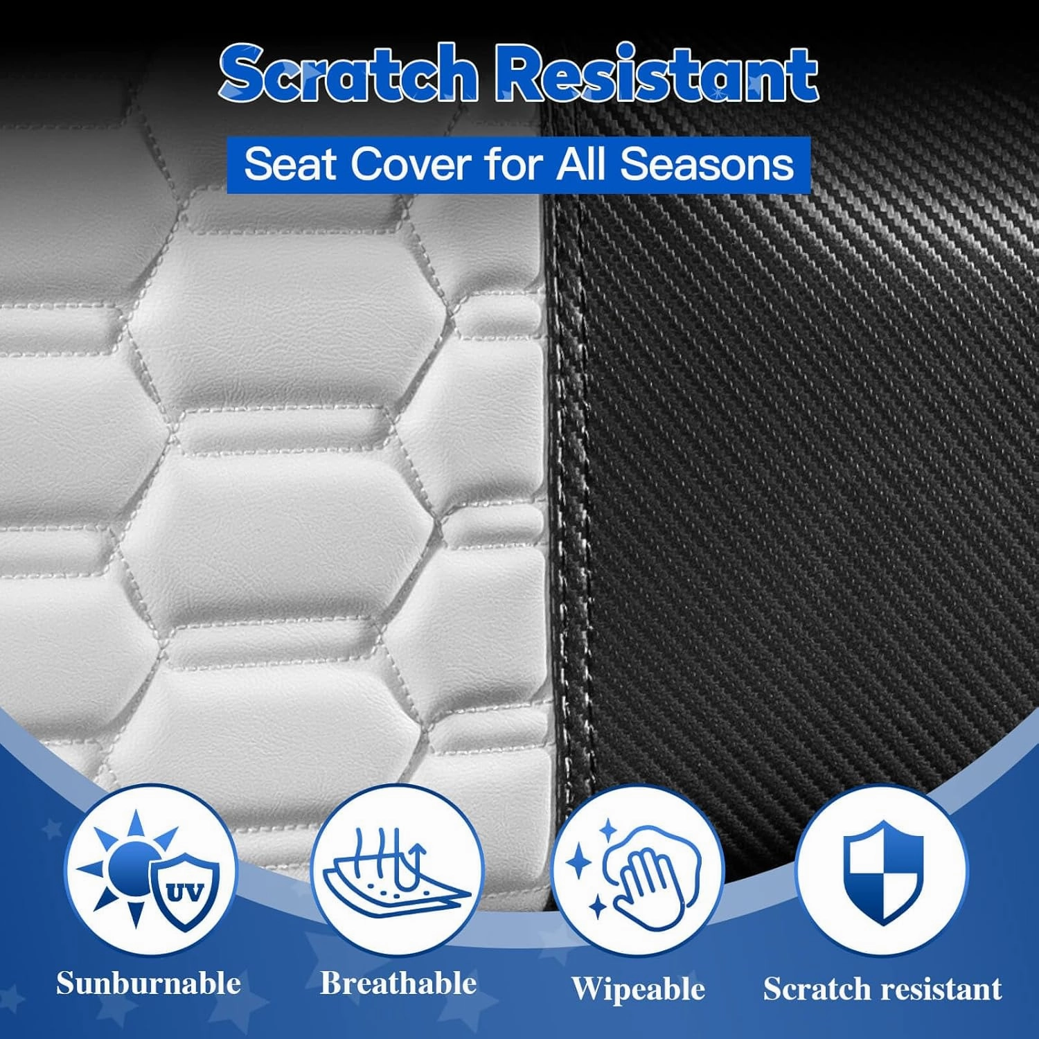NOKINS Golf Cart Seat Covers, Fit for YAMAHA/G29/Drive2 OEM Standard Front Seat Cushion, Yamaha Accessories Vinyl Seat Covers, No Nails Required (Carbon Fiber White and Black)