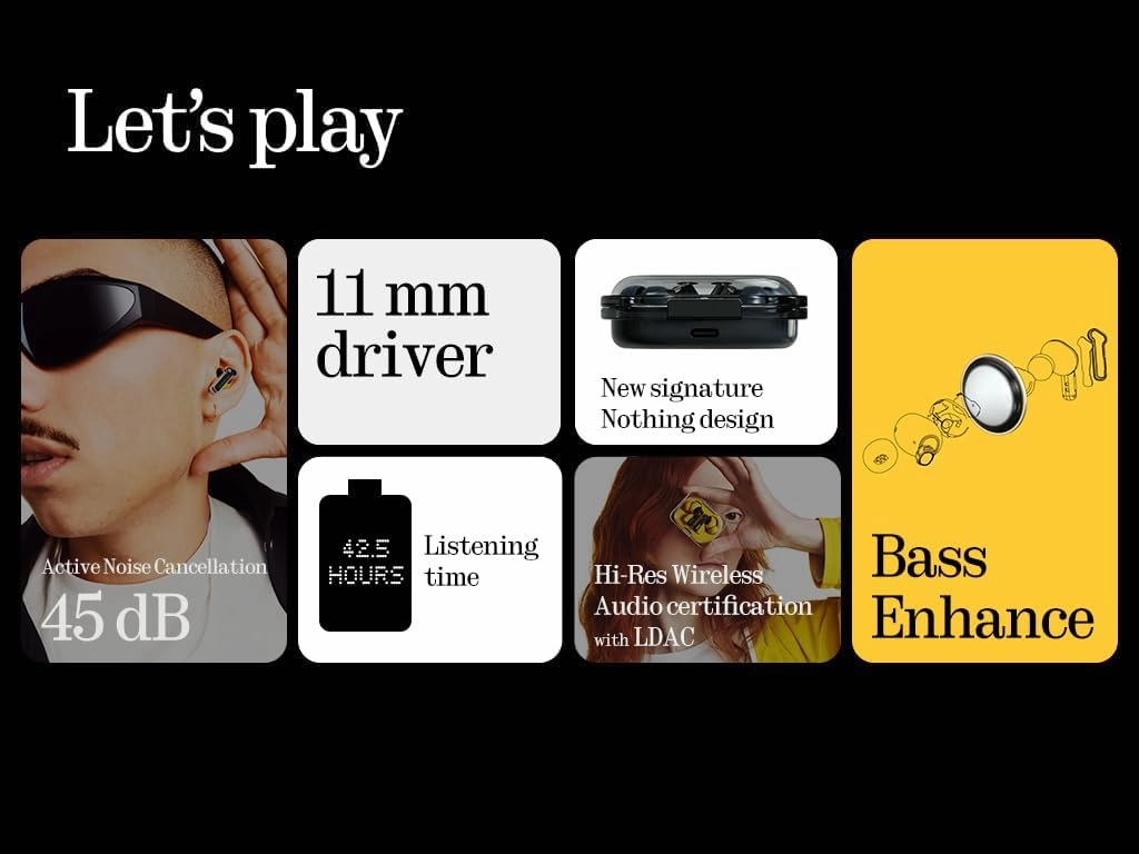 Nothing Ear (a) Wireless Earbuds with ChatGPT Integration, 45dB Hybrid Noise Cancelling Earbuds, Hi-Res Audio, Advanced Equaliser, Dual Connect, 6 Mics,42.5H Playtime Ear buds Wireless Bluetooth Black