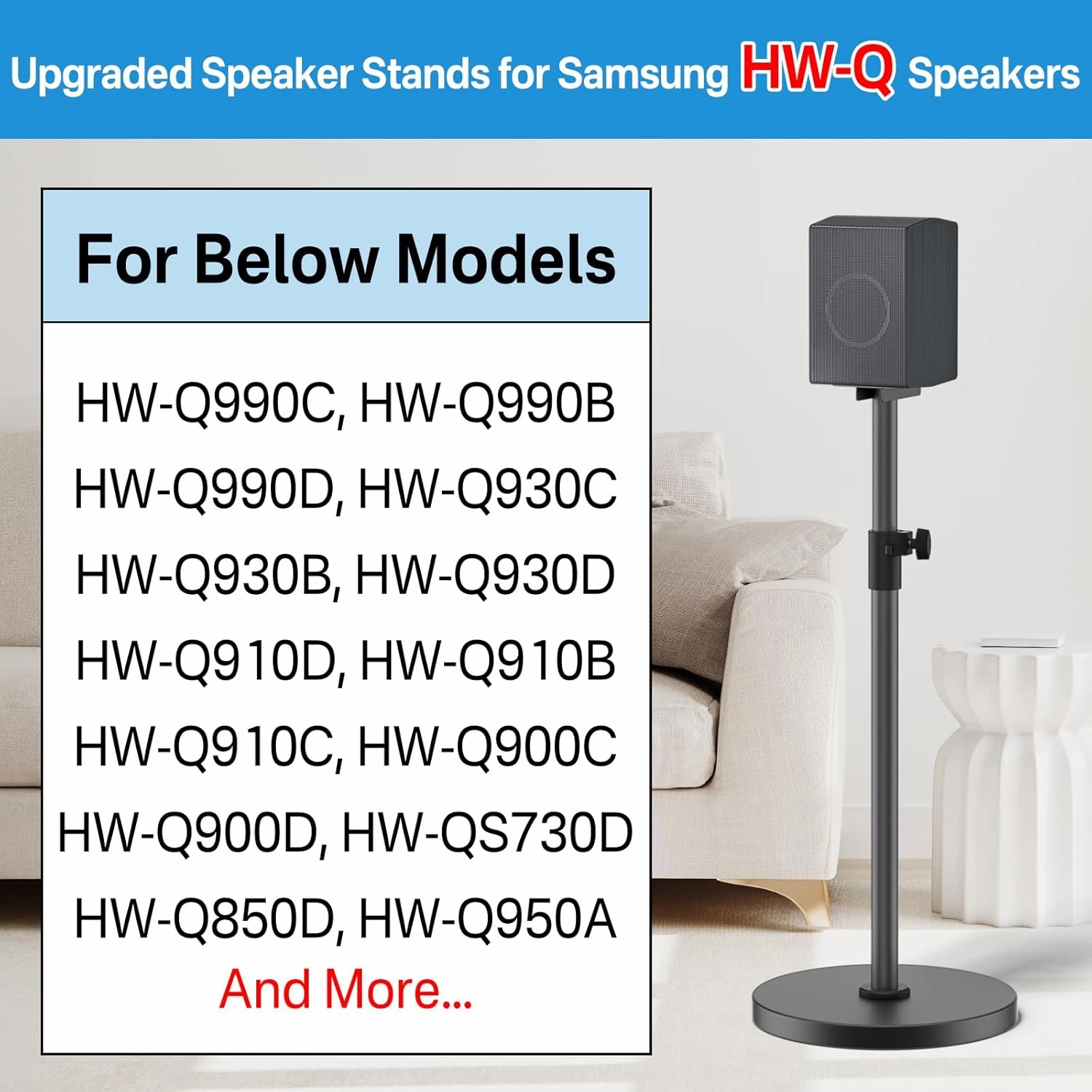notiela Heavy-Duty Floor Speaker Stands Pair for Samsung HW-Q990C HW-Q990D HW-Q930C Speaker Stand - Height Adjustable for Samsung Rear Speakers Stand with Cable Management