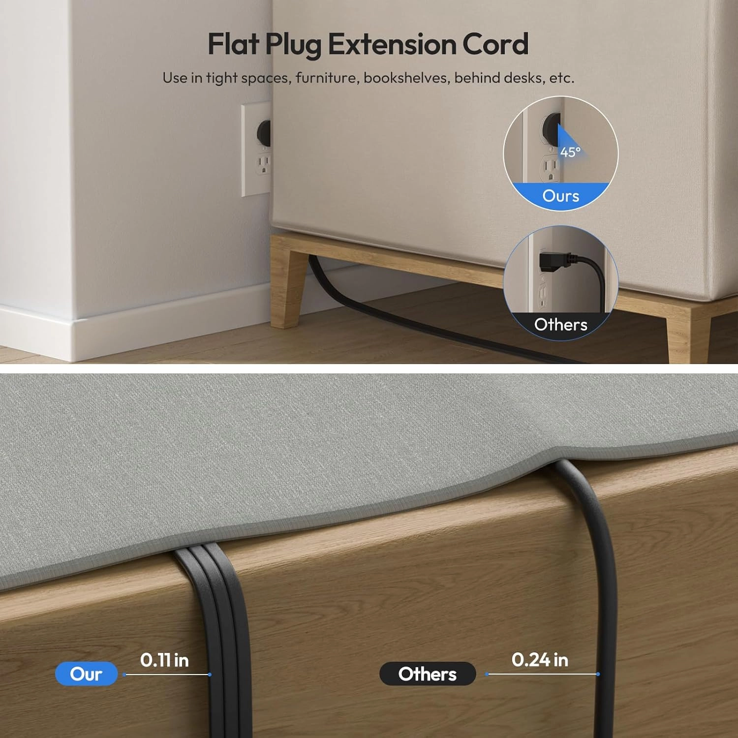 NTONPOWER Flat Extension Cord 10 ft, 1080 Joules Surge Protector Power Strip with 6 Widely Outlets 3 USB (1 USB C), Flat Plug Extension Cord Power Strip Long Cord for Home Office Dorm Room Essentials