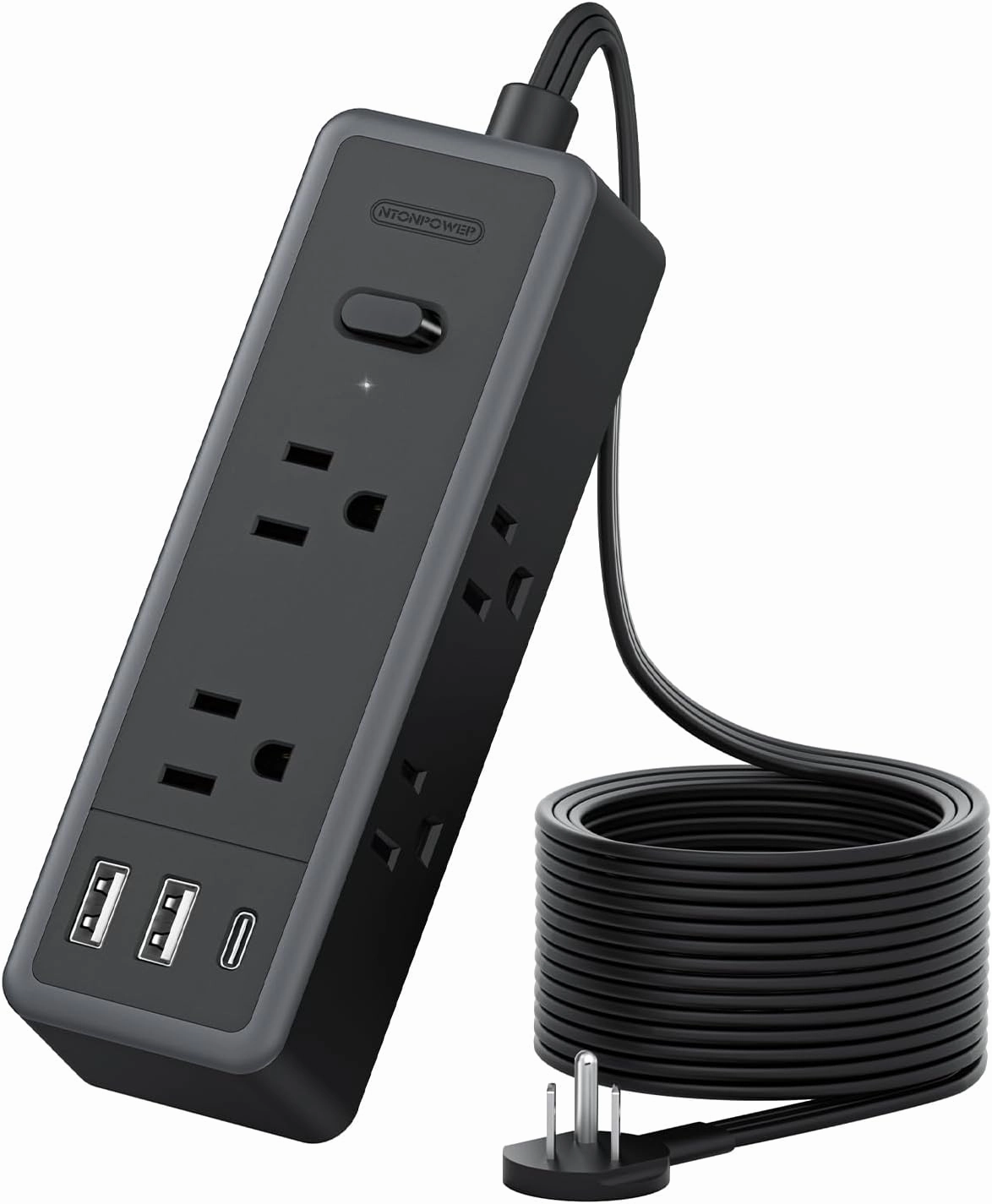 NTONPOWER Flat Extension Cord 10 ft, 1080 Joules Surge Protector Power Strip with 6 Widely Outlets 3 USB (1 USB C), Flat Plug Extension Cord Power Strip Long Cord for Home Office Dorm Room Essentials power cord,hi-fi power cable,AC power lead,