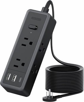 NTONPOWER Flat Extension Cord 10 ft, 1080 Joules Surge Protector Power Strip with 6 Widely Outlets 3 USB (1 USB C), Flat Plug Extension Cord Power Strip Long Cord for Home Office Dorm Room Essentials power cord,hi-fi power cable,AC power lead,