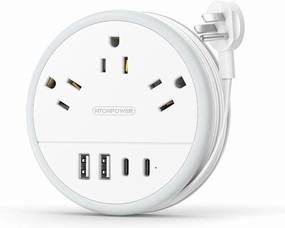 NTONPOWER Travel Power Strip, Travel Essentials, Travel Extension Cord with 3 Outlets 4 USB Ports(2 USB C), 4FT Wrapped Around Extension Cord for Travel Cruise Ship Beach Vacation Essentials White power cord,hi-fi power cable,AC power lead,