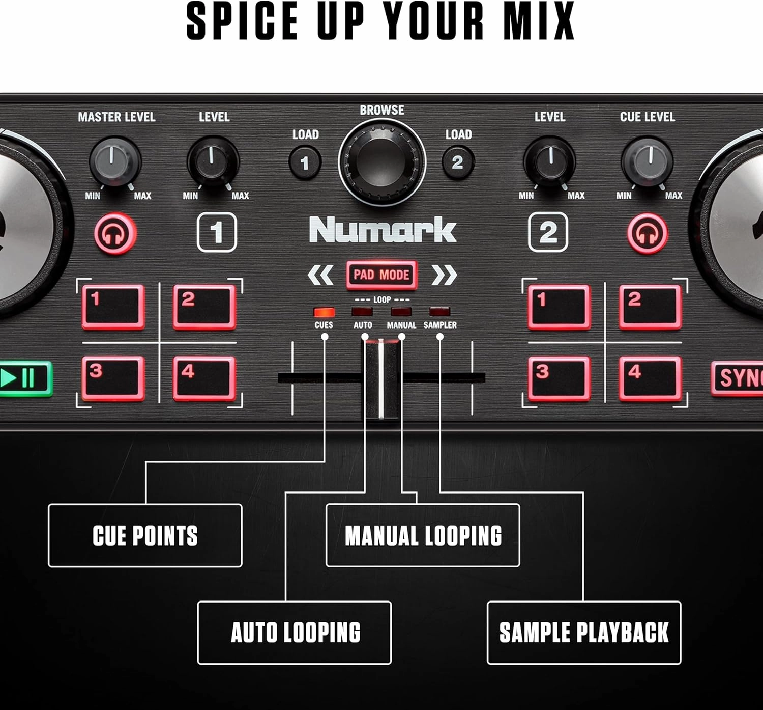 Numark DJ2GO2 Touch  Compact 2 Deck USB DJ Controller For Serato DJ with a Mixer / Crossfader, Audio Interface and Touch Capacitive Jog Wheels,Black