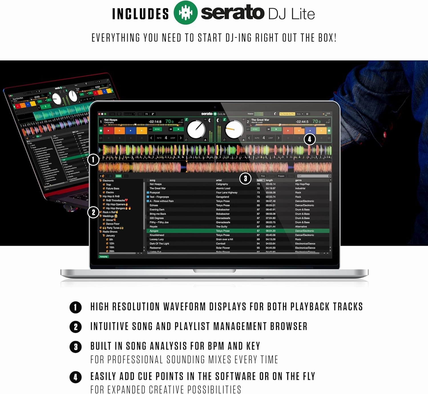 Numark Mixtrack Platinum Serato Control, DJ Mixer, Built-in Audio Interface, FX Paddles, 4 Decks   Jog Wheel Displays