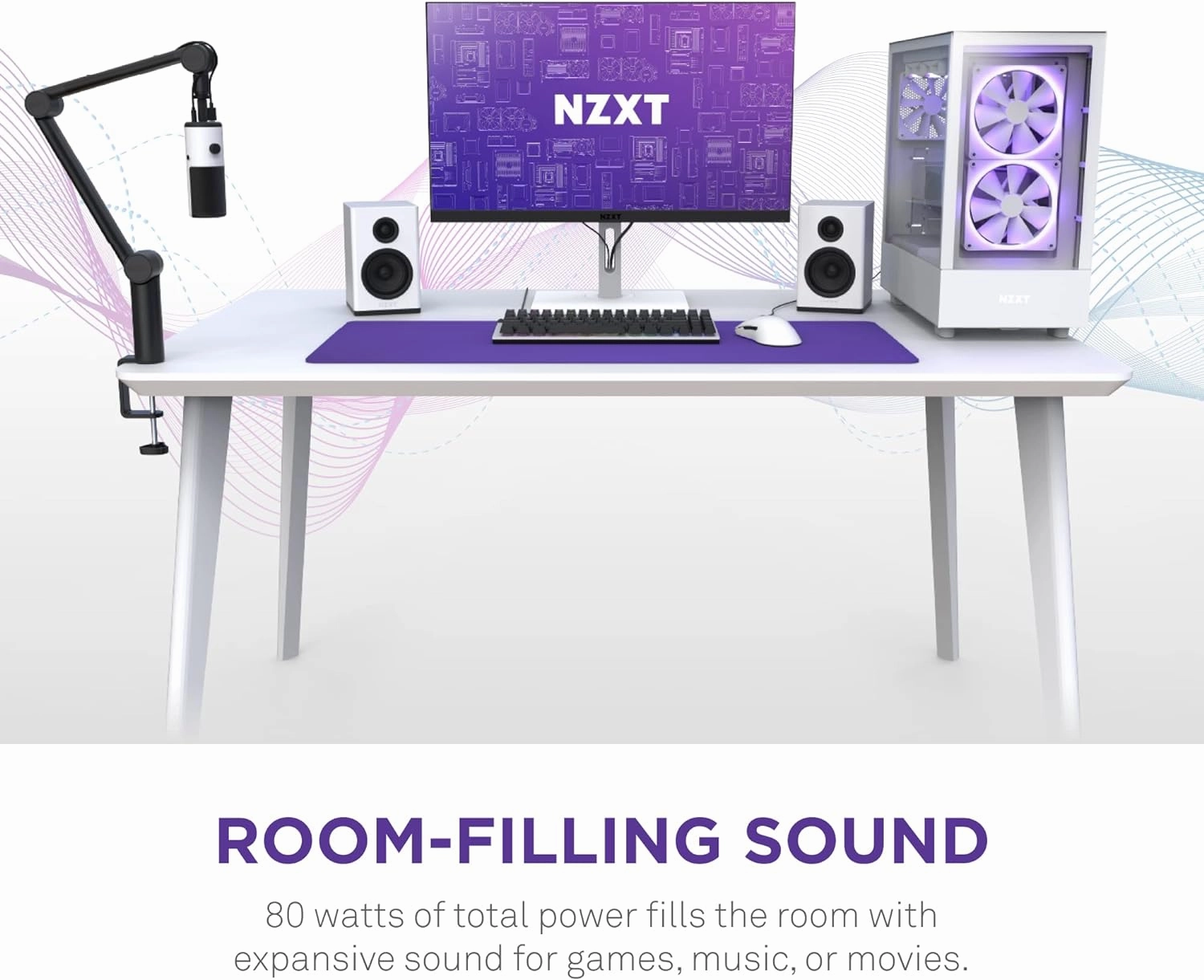 NZXT Relay PC Gaming Desktop Speakers - AP-SPKW2-US - Bookshelf-Style Design - 80 Watts - High Dynamic Range - Silk Dome Tweeters - Glass Fiber Woofers - White