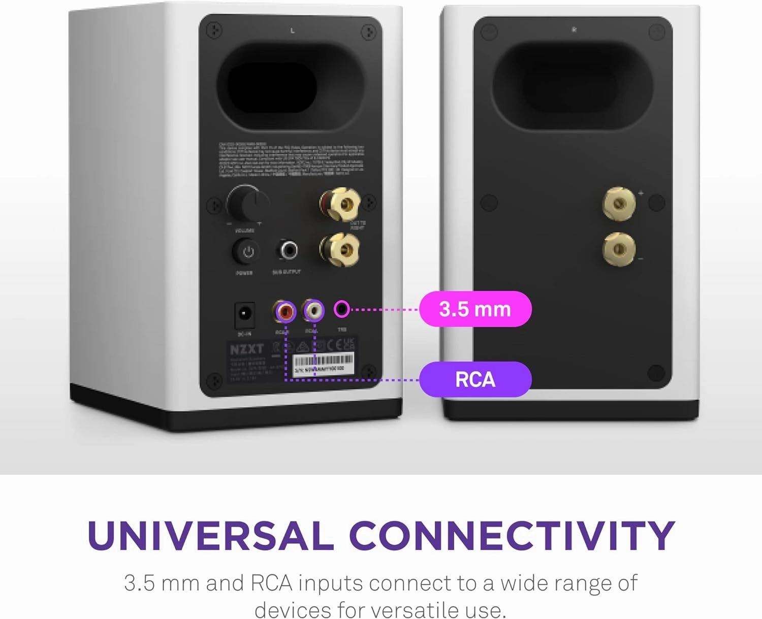 NZXT Relay PC Gaming Desktop Speakers - AP-SPKW2-US - Bookshelf-Style Design - 80 Watts - High Dynamic Range - Silk Dome Tweeters - Glass Fiber Woofers - White